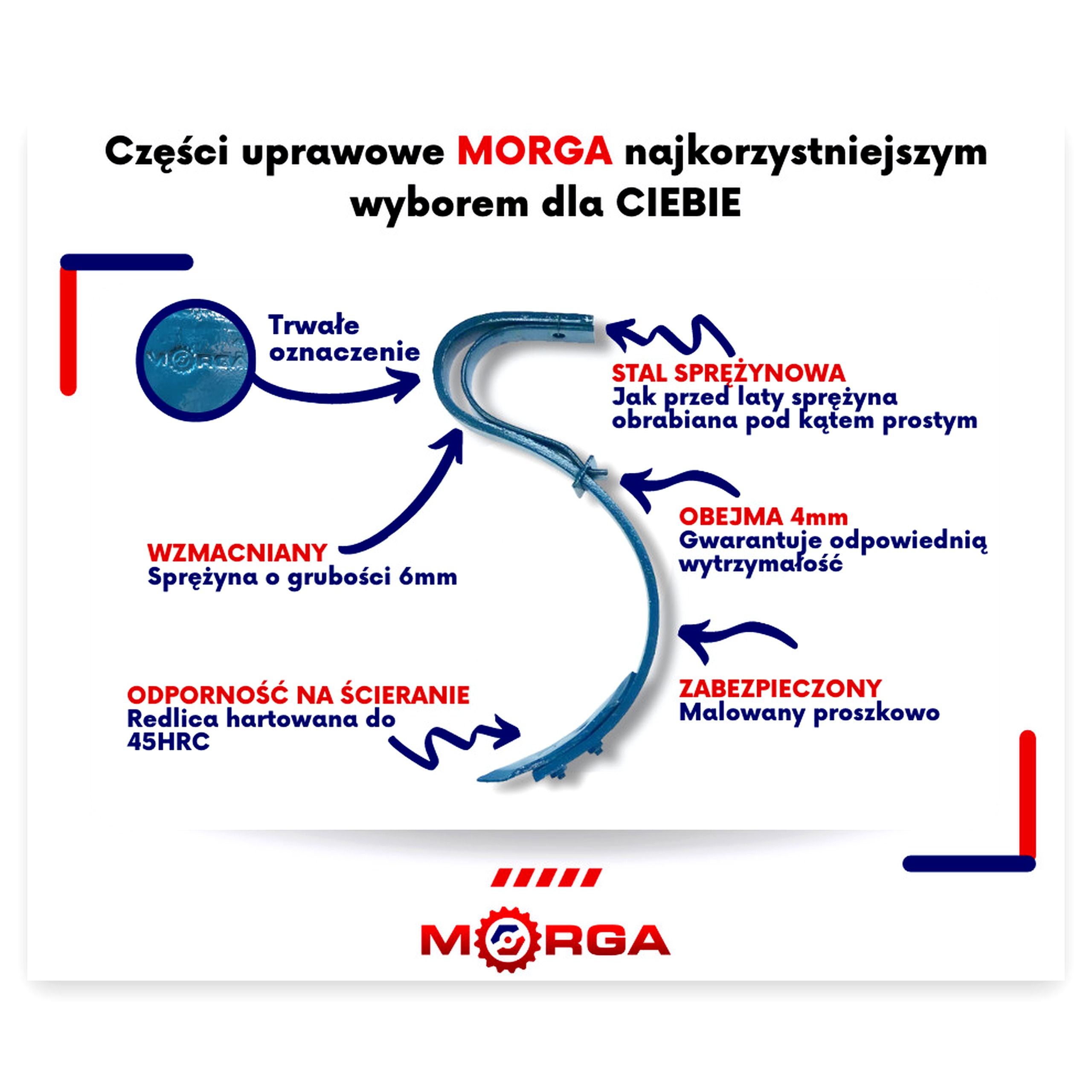 Ząb sprężynowy 32x10x590 prosty typ duński agregat uprawowy MORGA