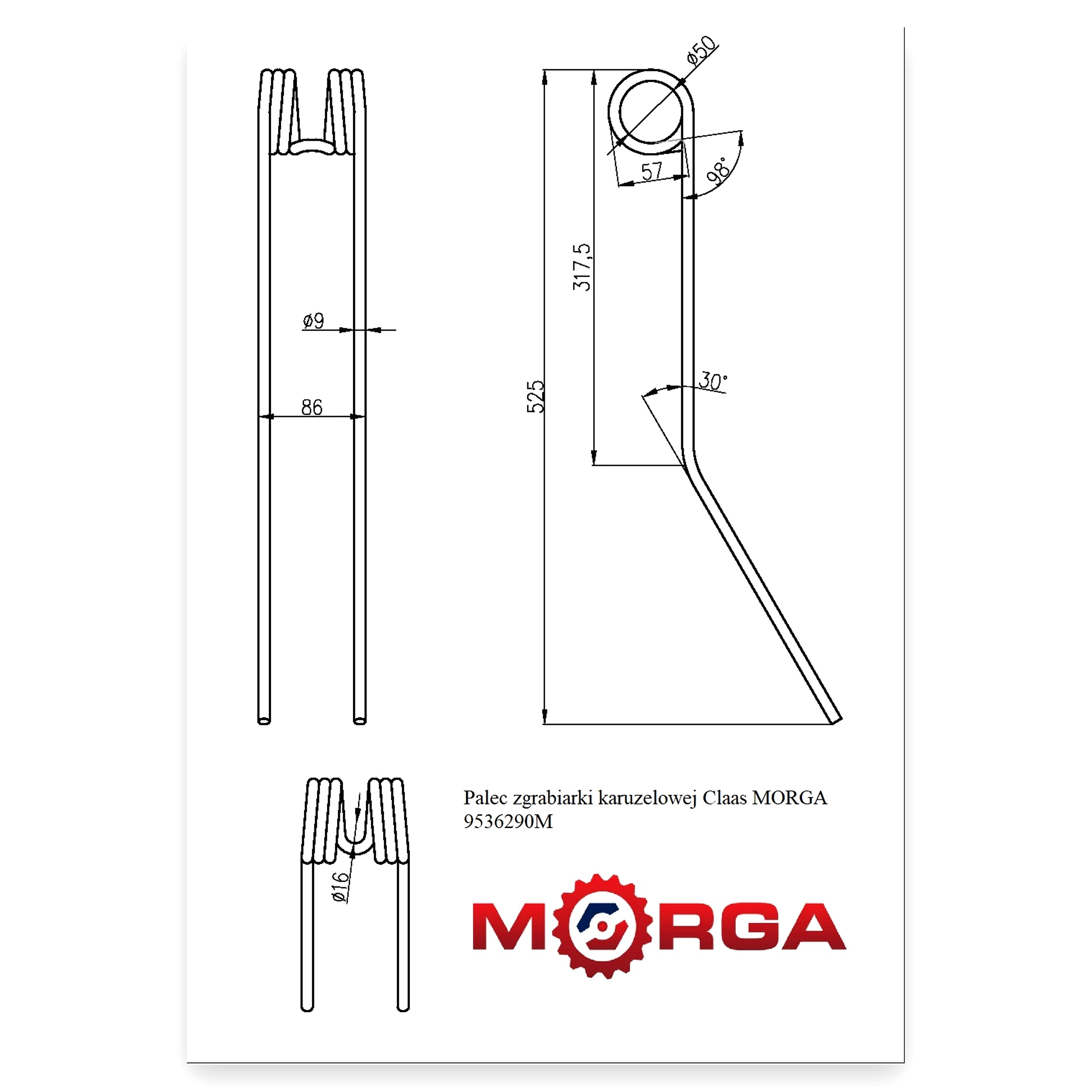 1b26602e94ab00ac337fb285849ea6cb.jpg Palec ząb przetrząsaczo - zgrabiarki karuzelowej FI-9 mm DŁ-525 mm