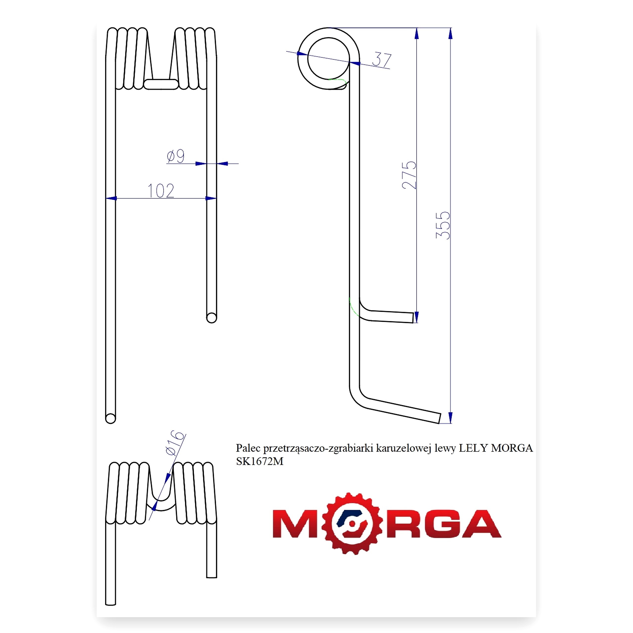 24325eddae2217c822317a3be24ccfd8.jpg Palec ząb przetrząsaczo - zgrabiarki karuzelowa lewy LELY SK1672 FI-9