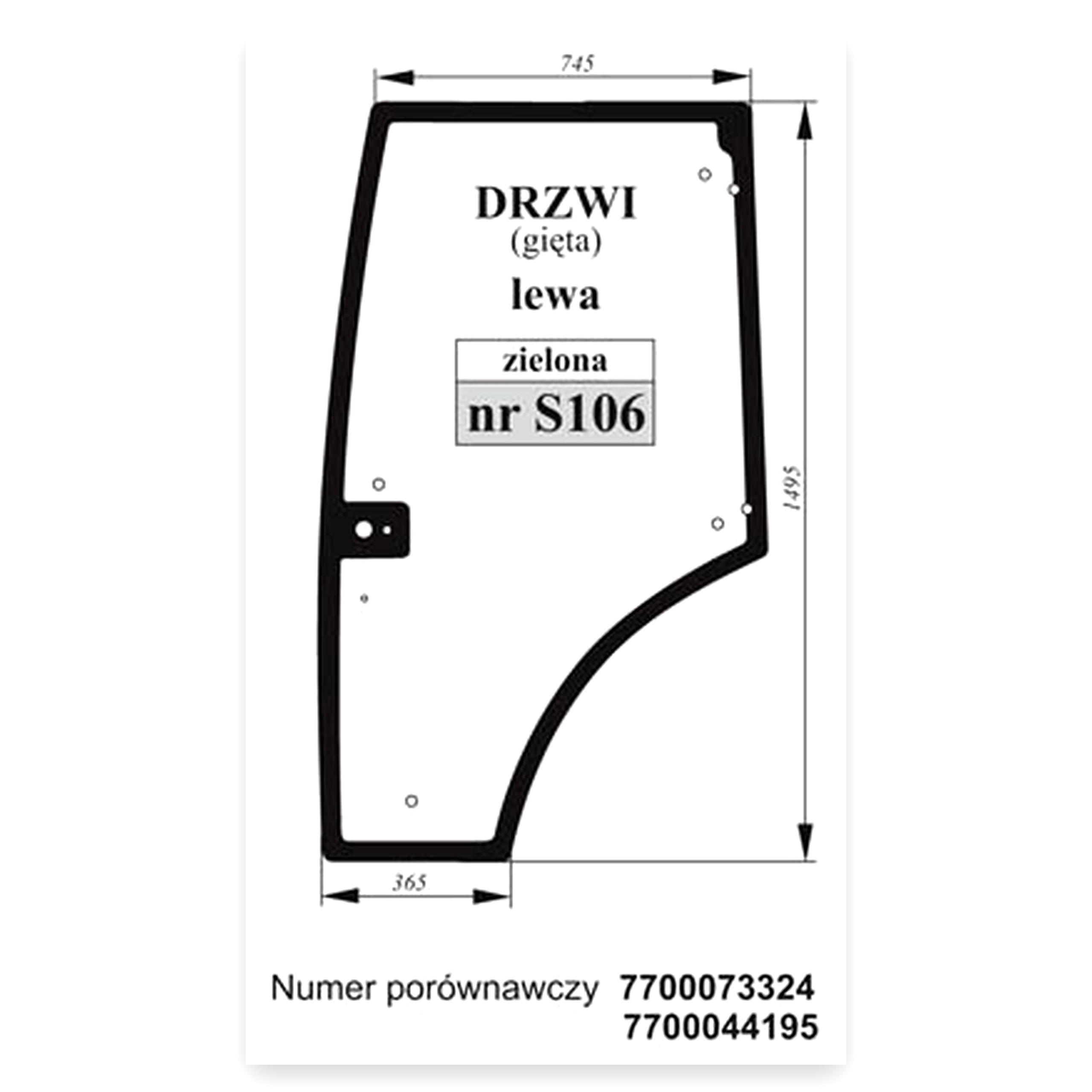 25efa33e4938225c543716bf8d328f4d.jpg Szyba drzwi lewa gięta zielona Renault 77 000 733 247 700 000