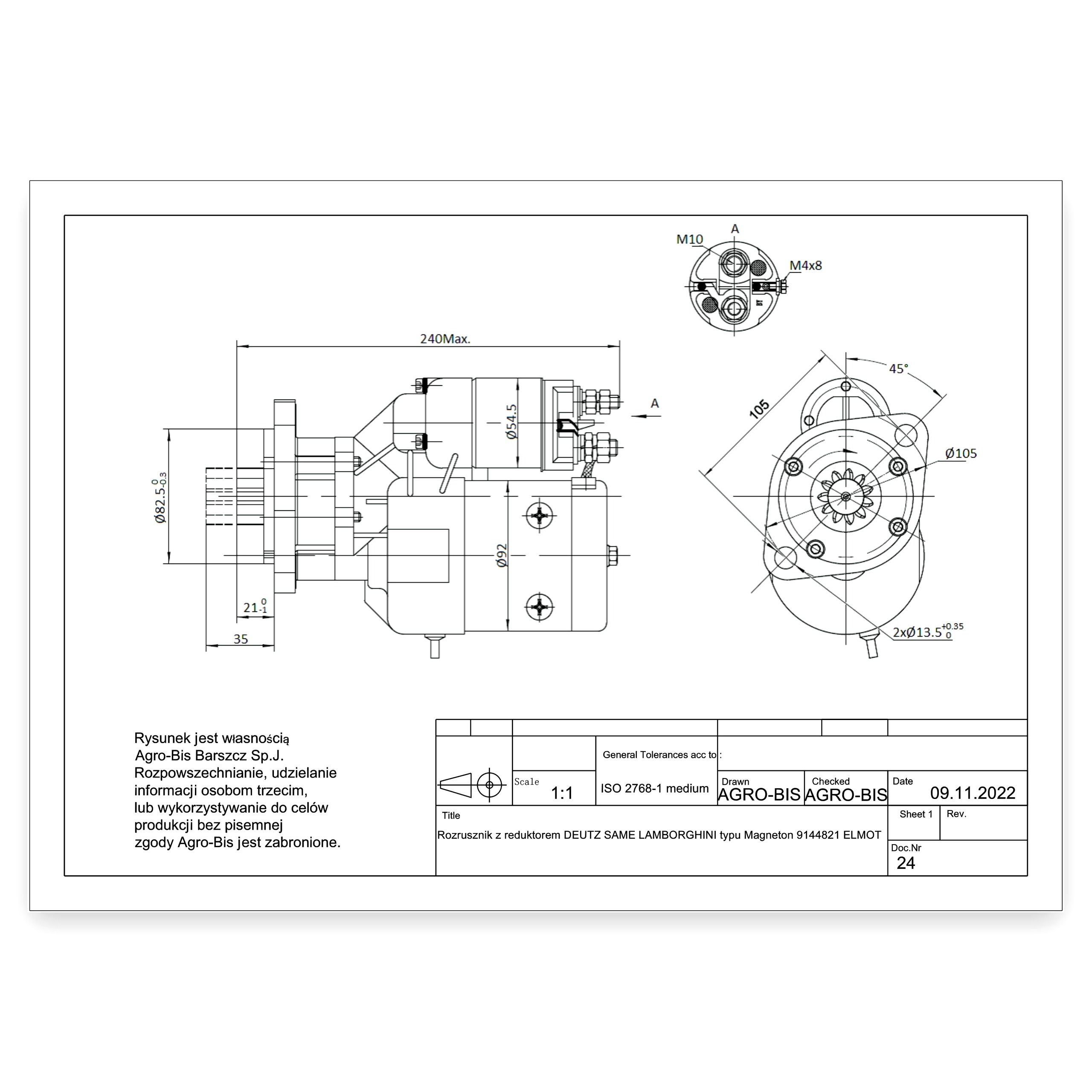 Rozrusznik z reduktorem DEUTZ, SAME LAMBORGHINI typu Magneton Elmot