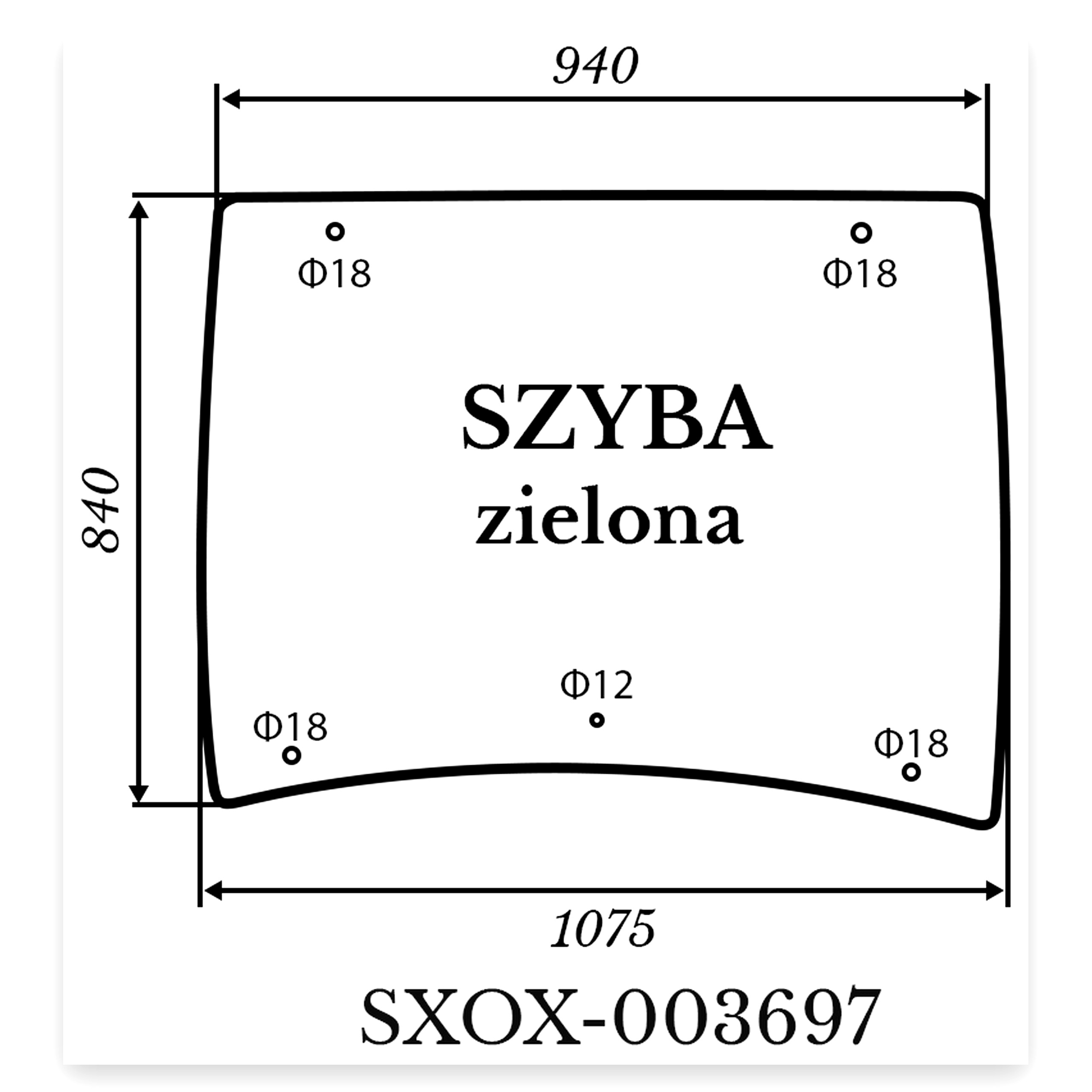 Szyba przednia Kubota L5040 zielona 1075*840