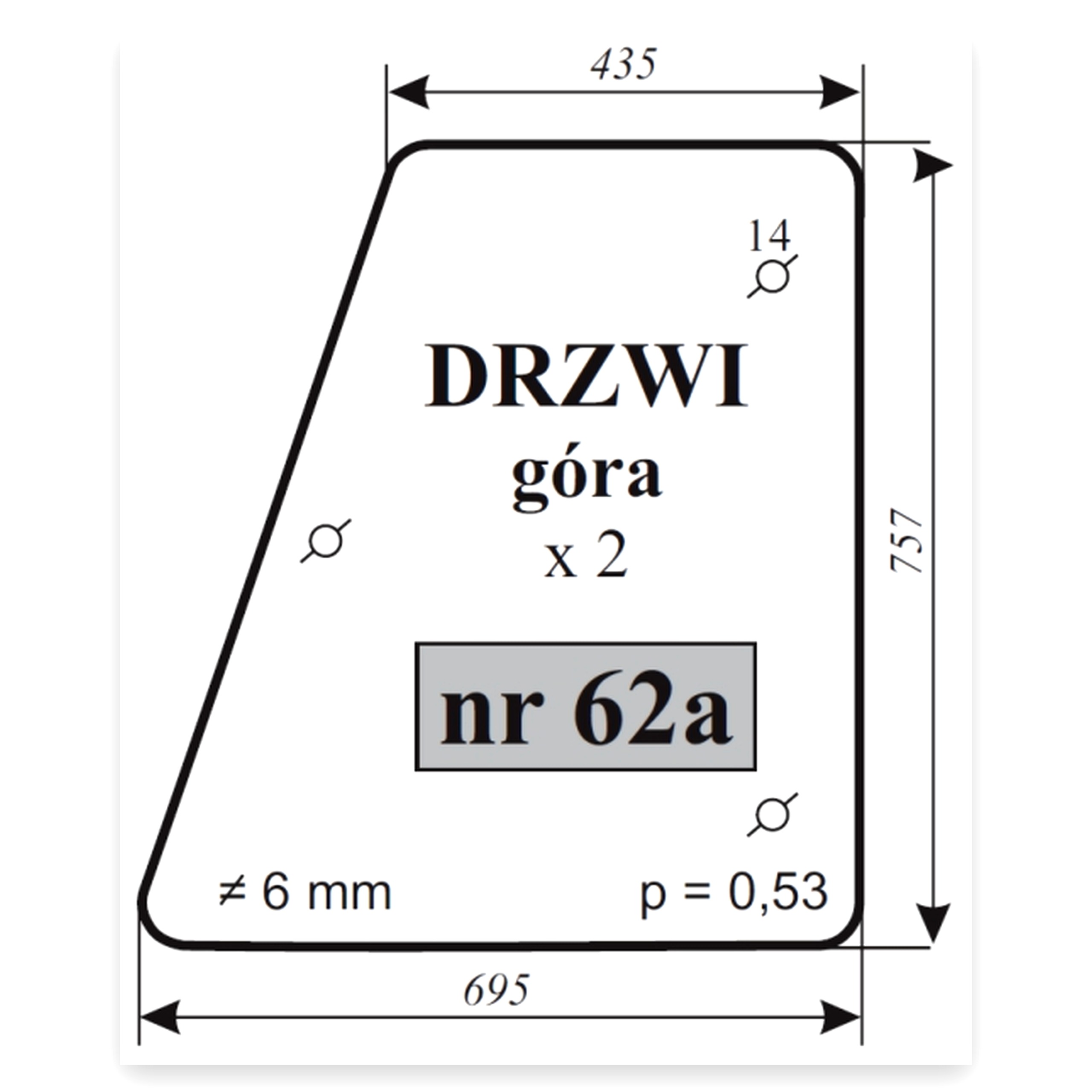 Szyba drzwi góra 62A do ciągnika Zetor 7211