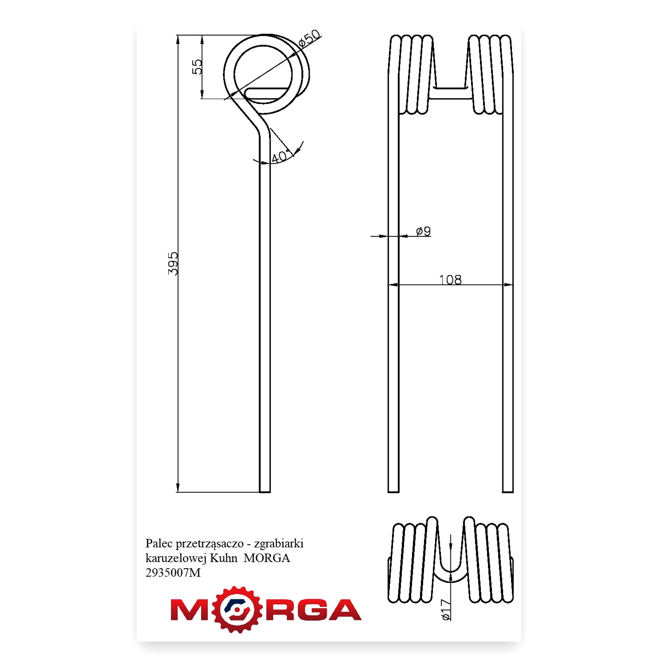 4031b3fea9b53d1eebf163561df75217.jpg Palec ząb przetrząsaczo - zgrabiarki karuzelowej FI-9,5 mm L-395 mm