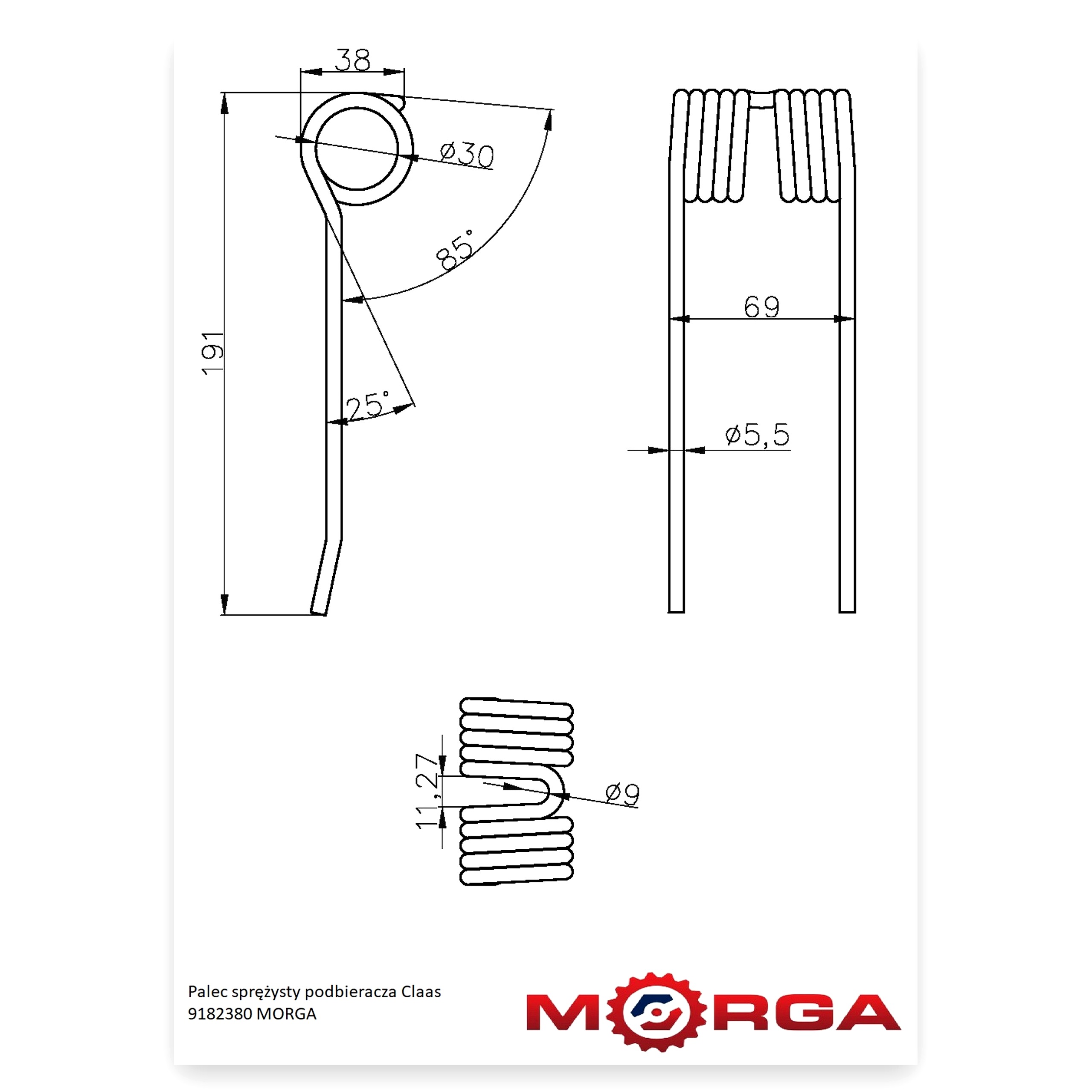 4d106f0fded1bfebb9ee73a1b3611c00.jpg Palec ząb sprężysty podbieracza FI-5,6 mm L-190 mm Claas malowany