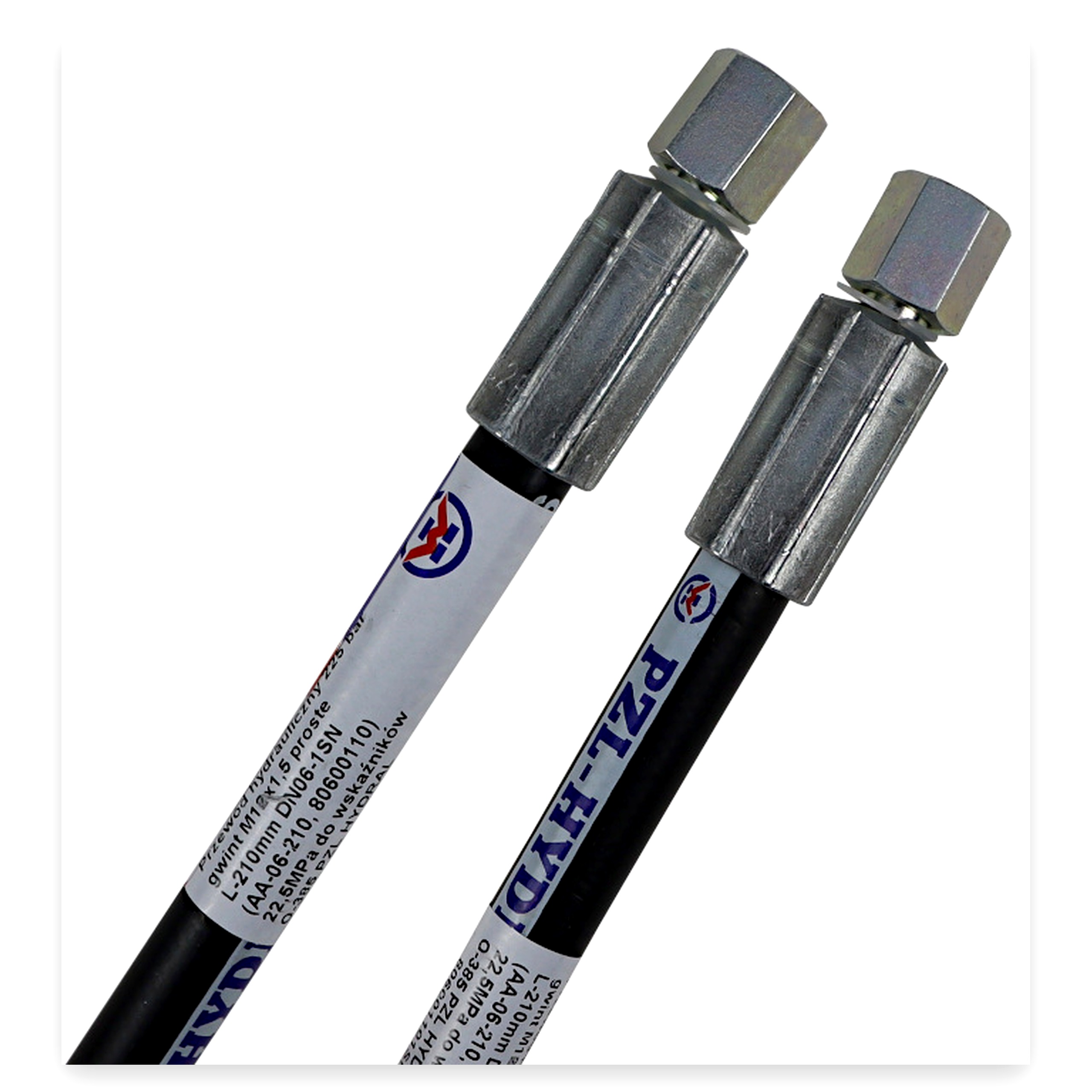 52ae5881506375f734a205ddb01eb46e.jpg Przewód wąż hydrauliczny 225 bar gwint M12x1,5 proste L-210 mm (AA-, )