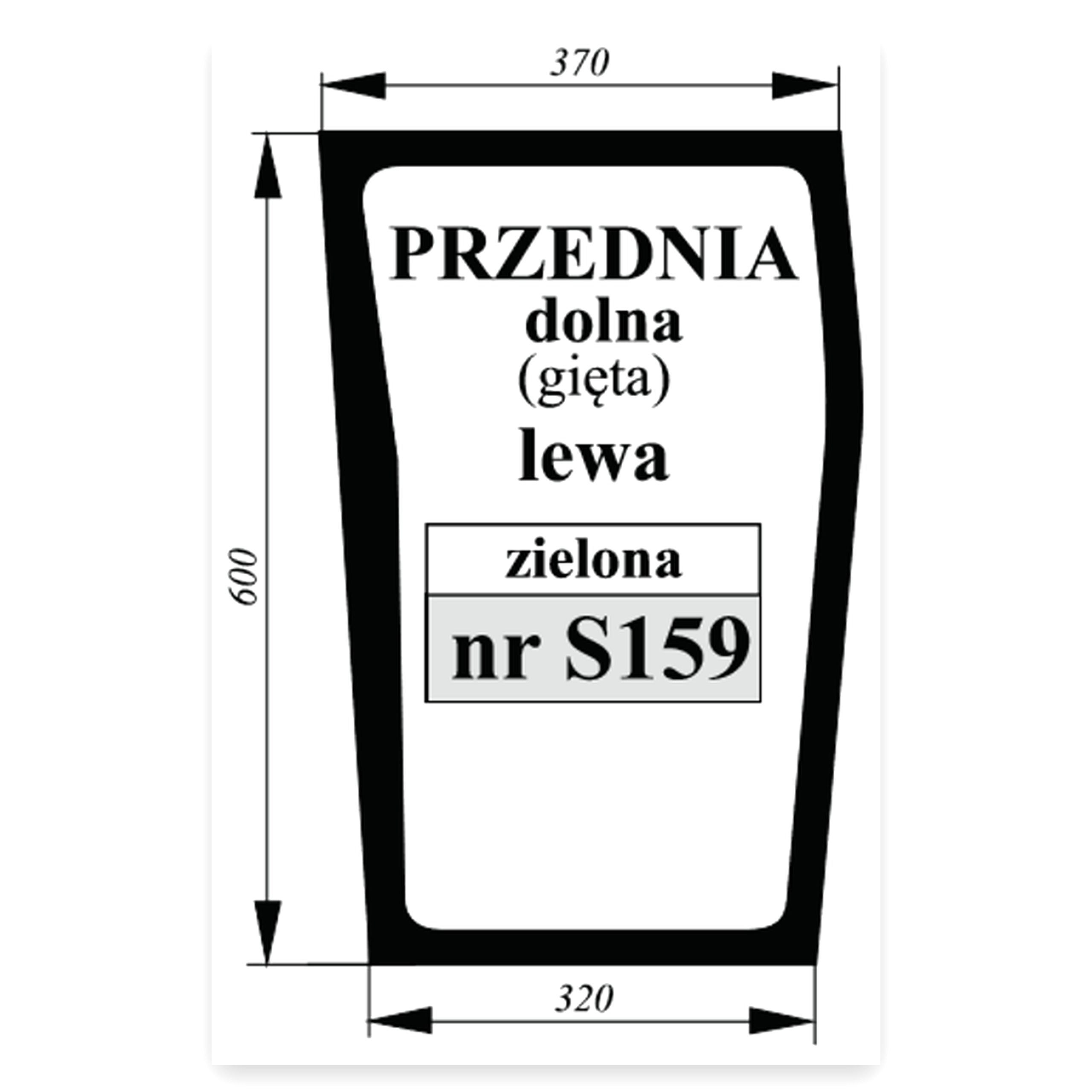 Szyba przednia dolna lewa zielona MF do ciągnika Massey Ferguson