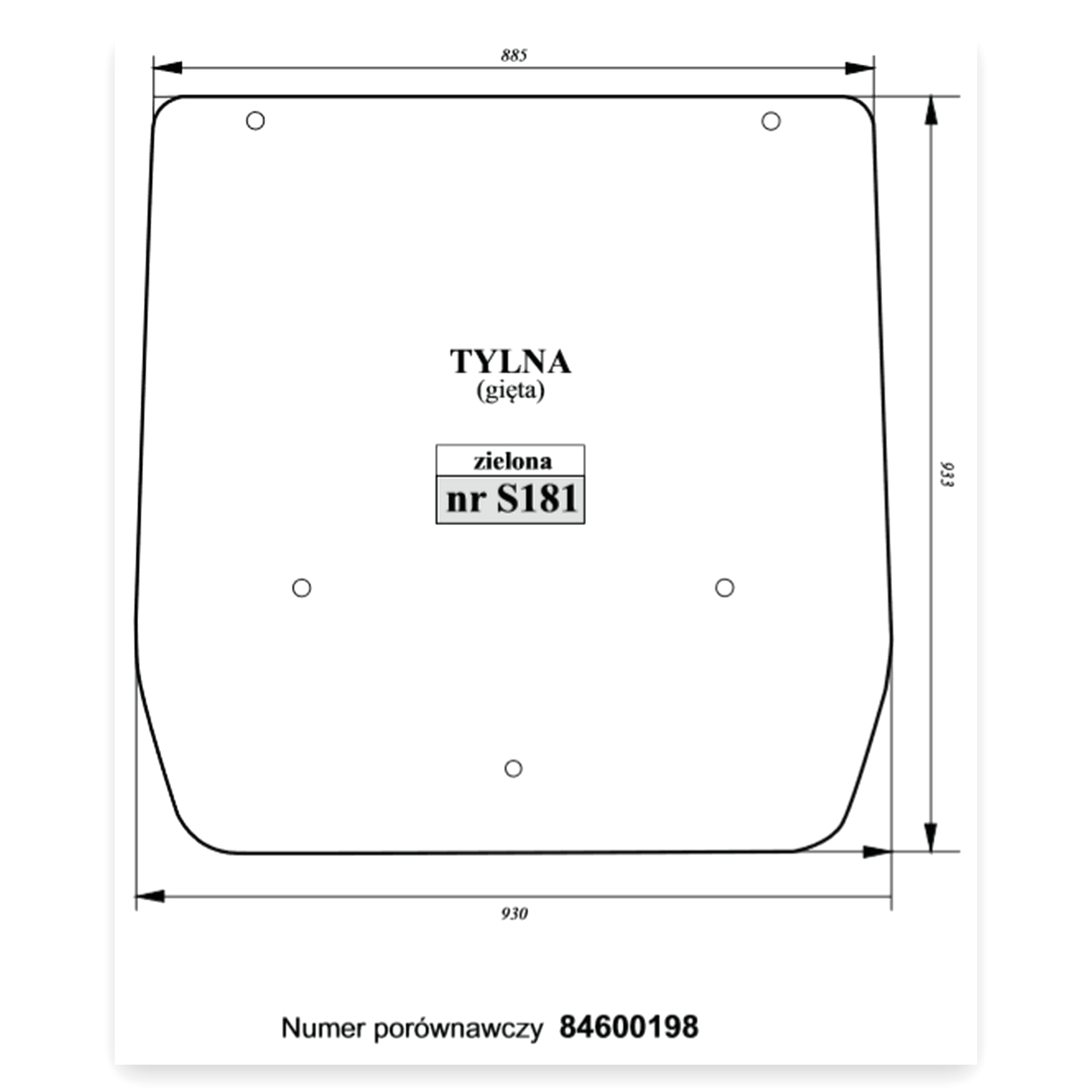 Szyba tylna Case, New Holland zielona gięta