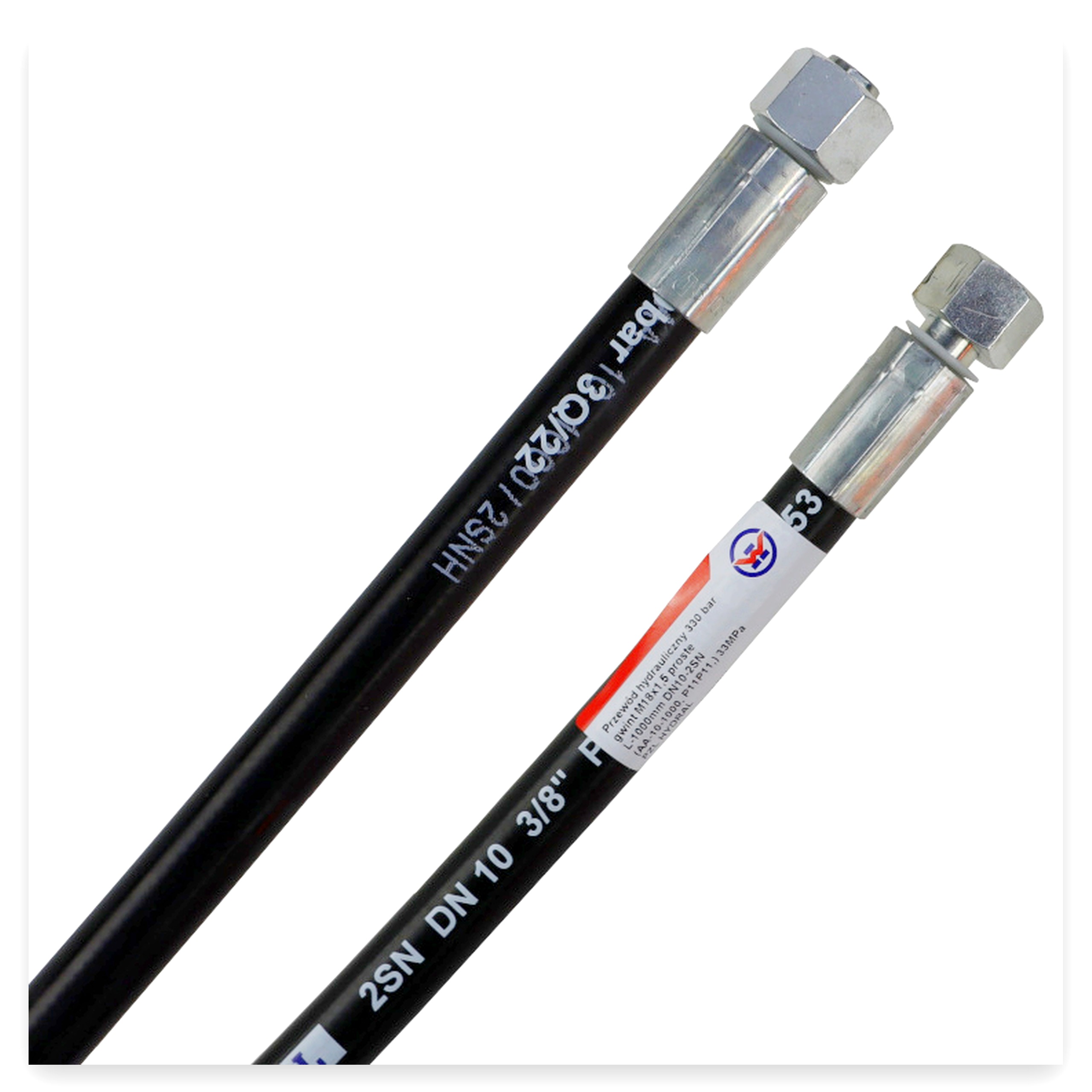 69e0da6c0f505d38c8bb1f31256d7e97.jpg Przewód wąż hydrauliczny 330 bar gwint M18x1,5 proste L-1000 mm