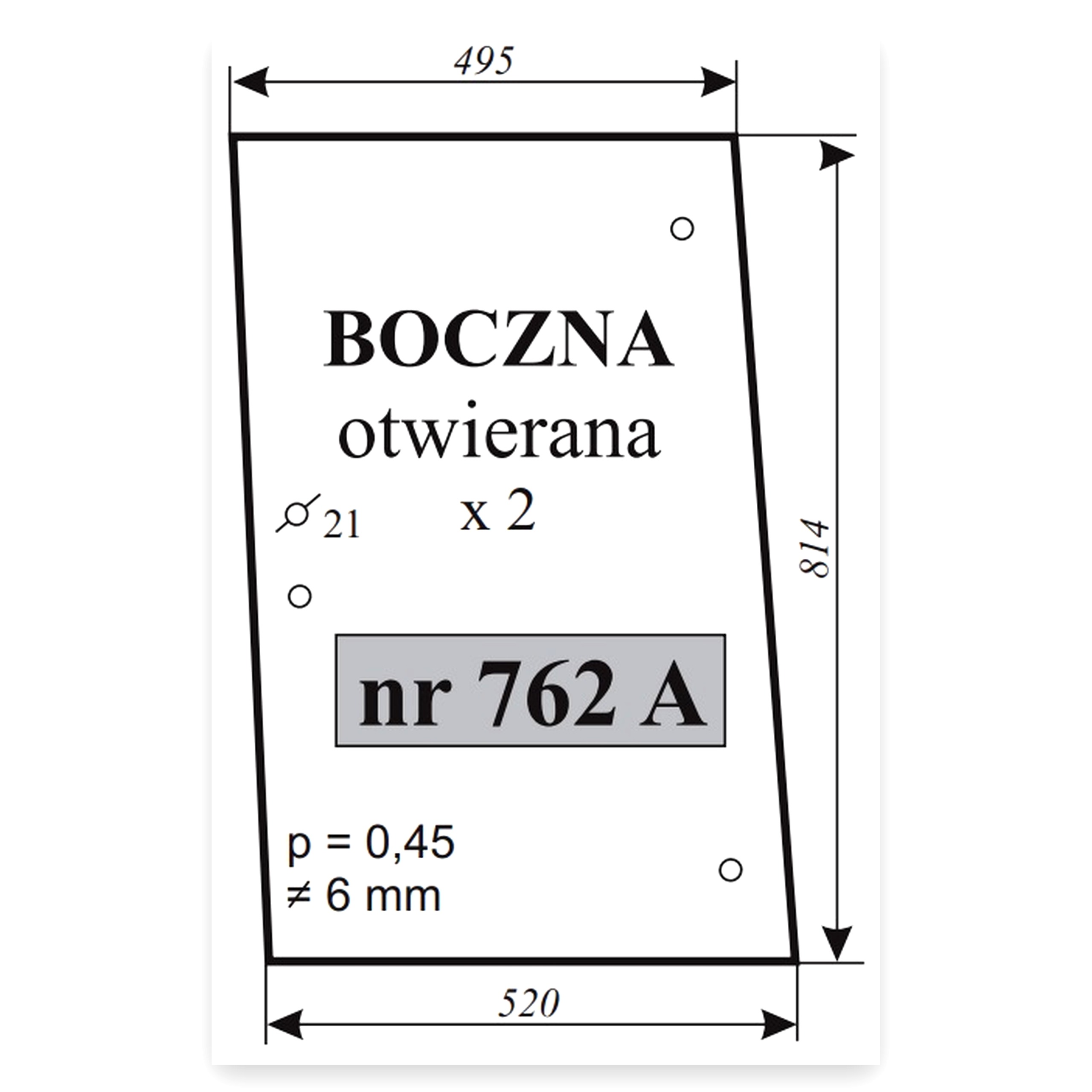 Szyba boczna otwierana MF-675,690,699 do ciągnika Massey Ferguson