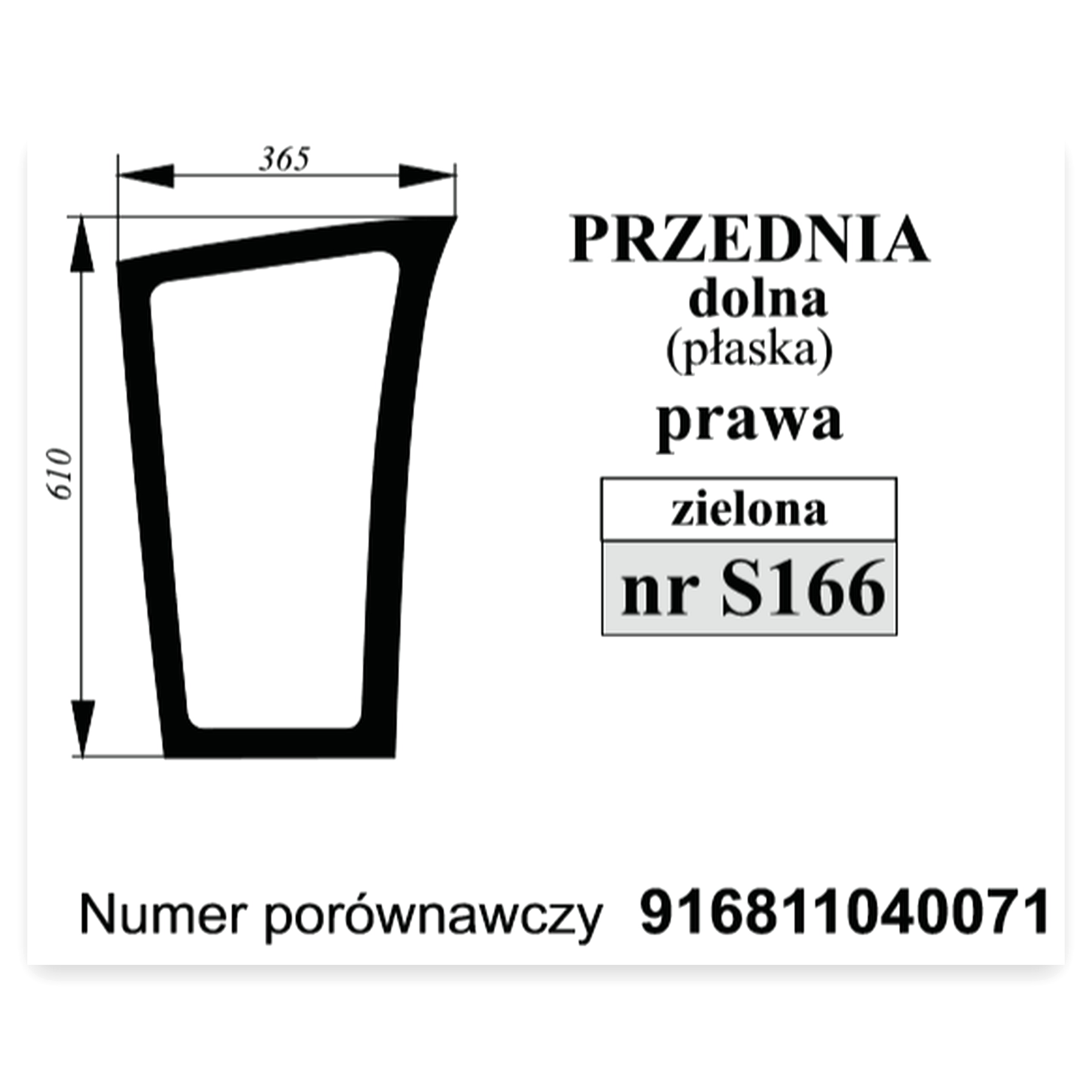 Szyba przednia dolna prawa Fendt płaska zielona