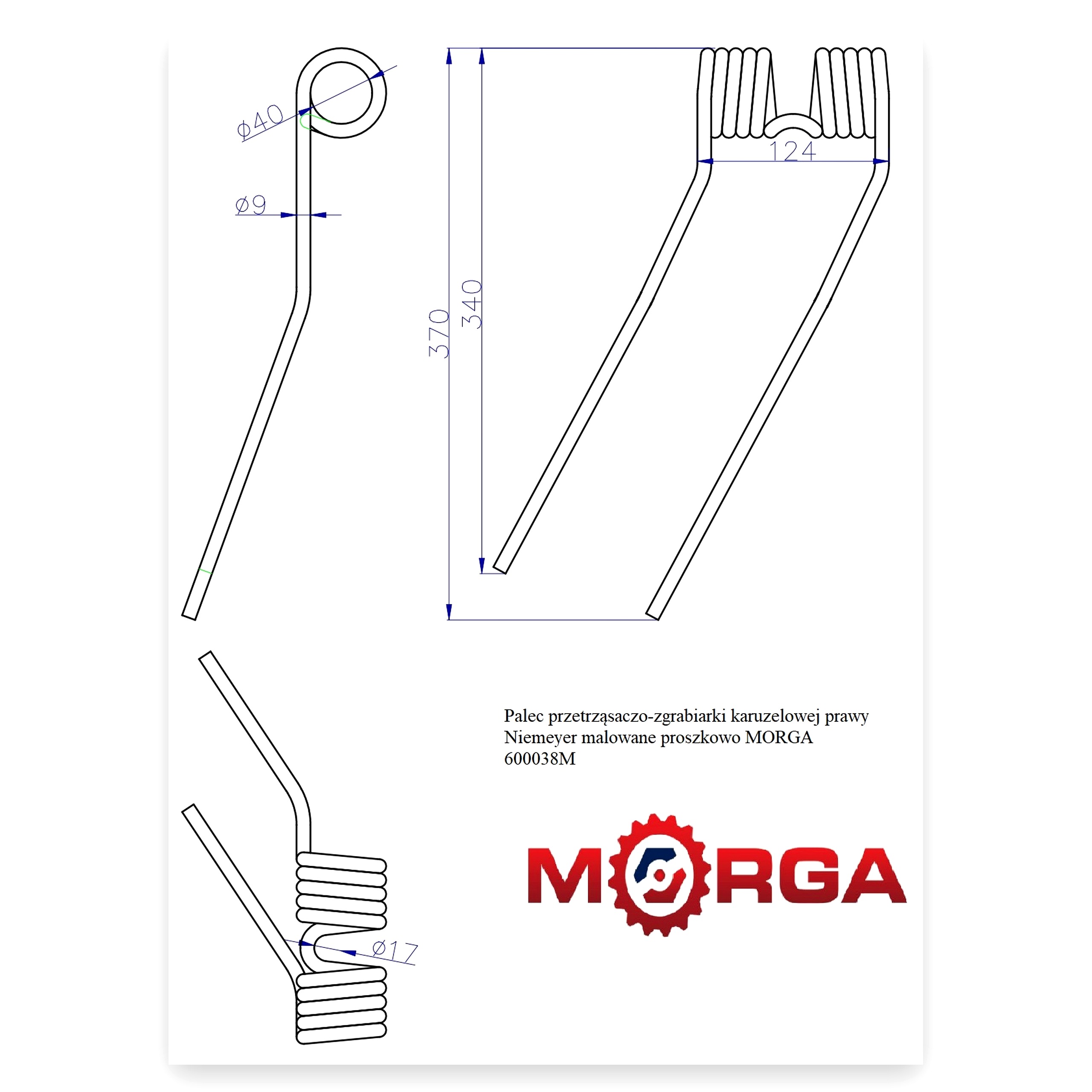 8a39781e90a90af6bdb73a9460a15760.jpg Palec ząb przetrząsaczo - zgrabiarki karuzelowa prawy Niemeyer FI-9 mm