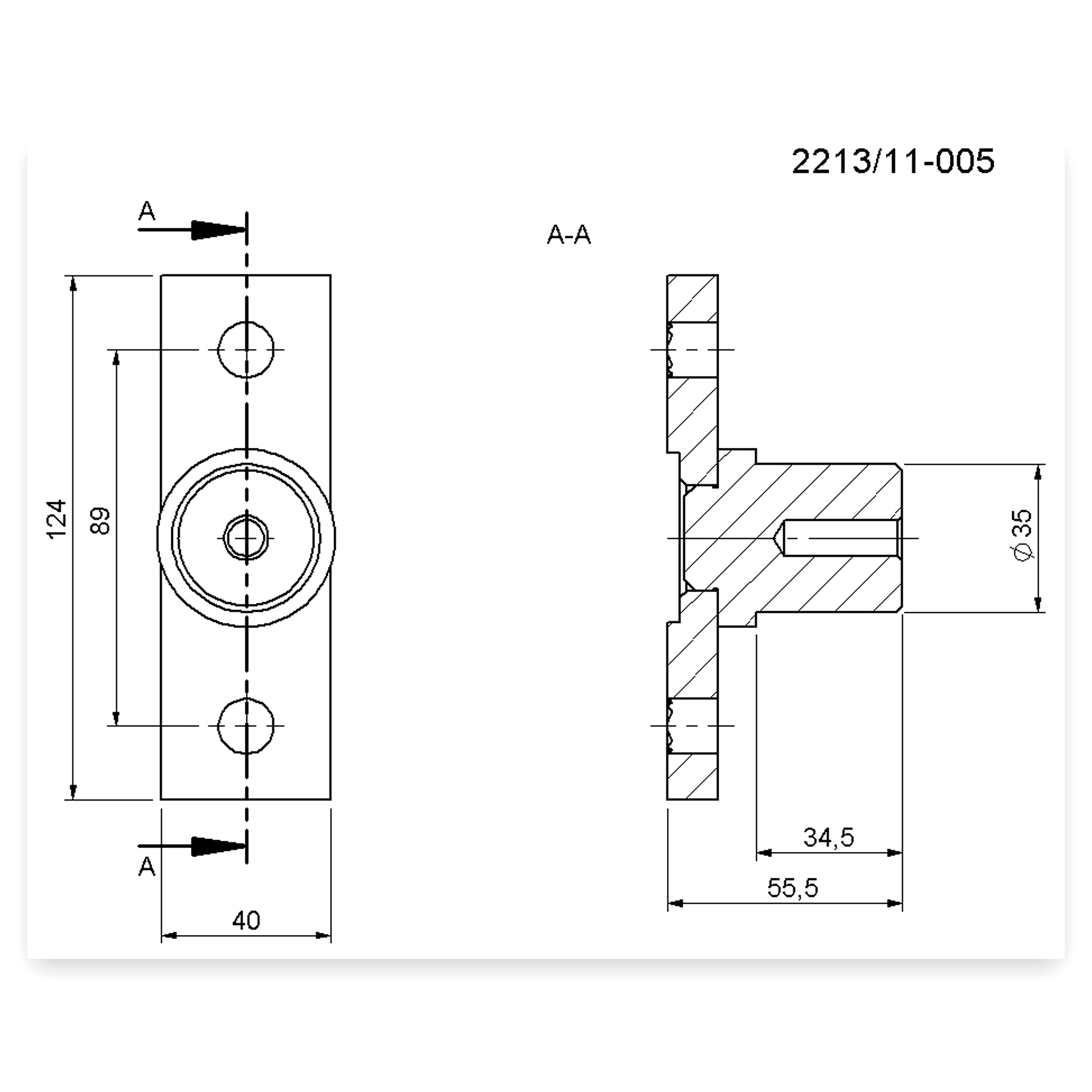 Czop korby 124x40 mm do rozrzutnika