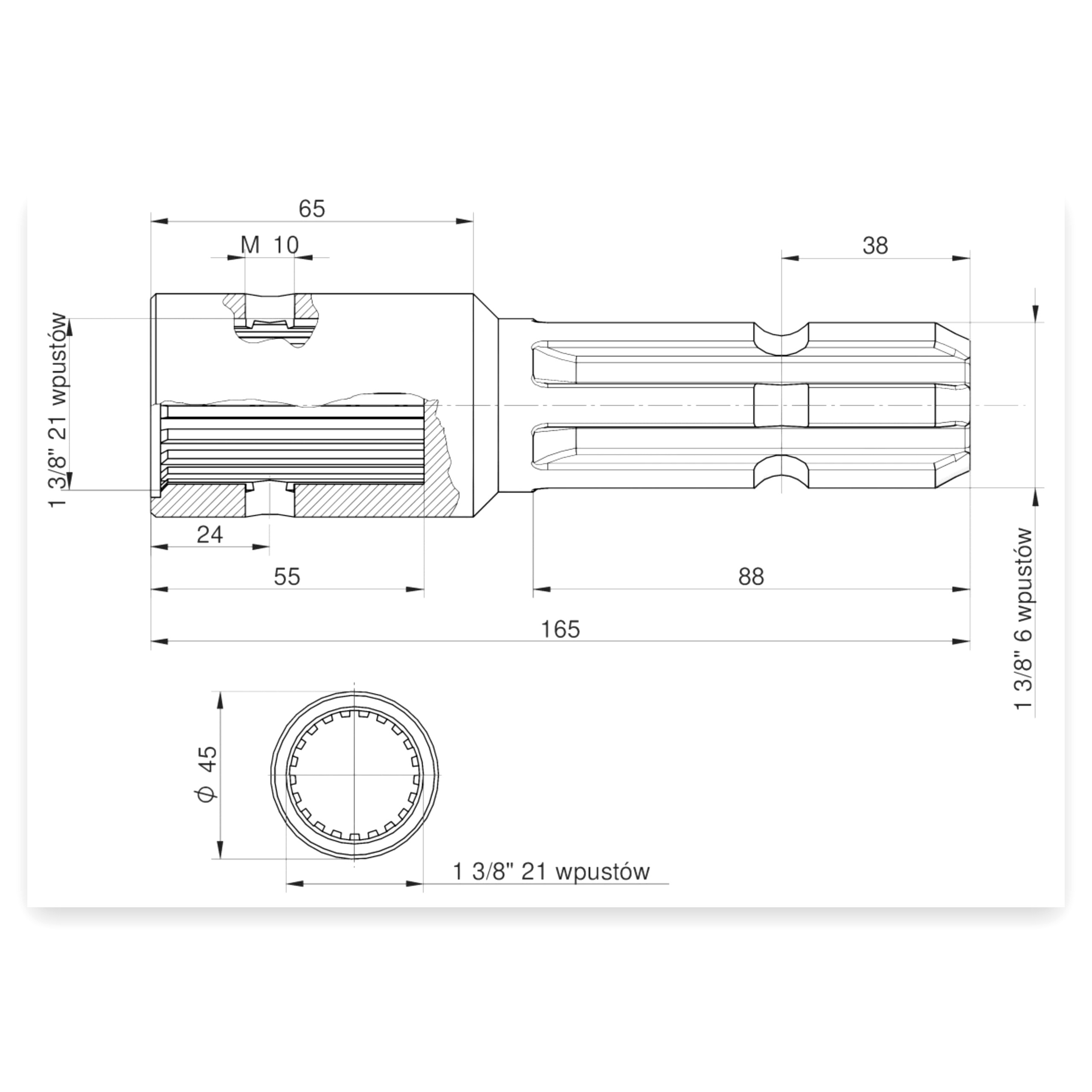 98526f935f900c72ee00282fdd4a77ad.jpg Redukcja wałka WOM adapter z otworem zabezpieczającym 1 3/8" 21