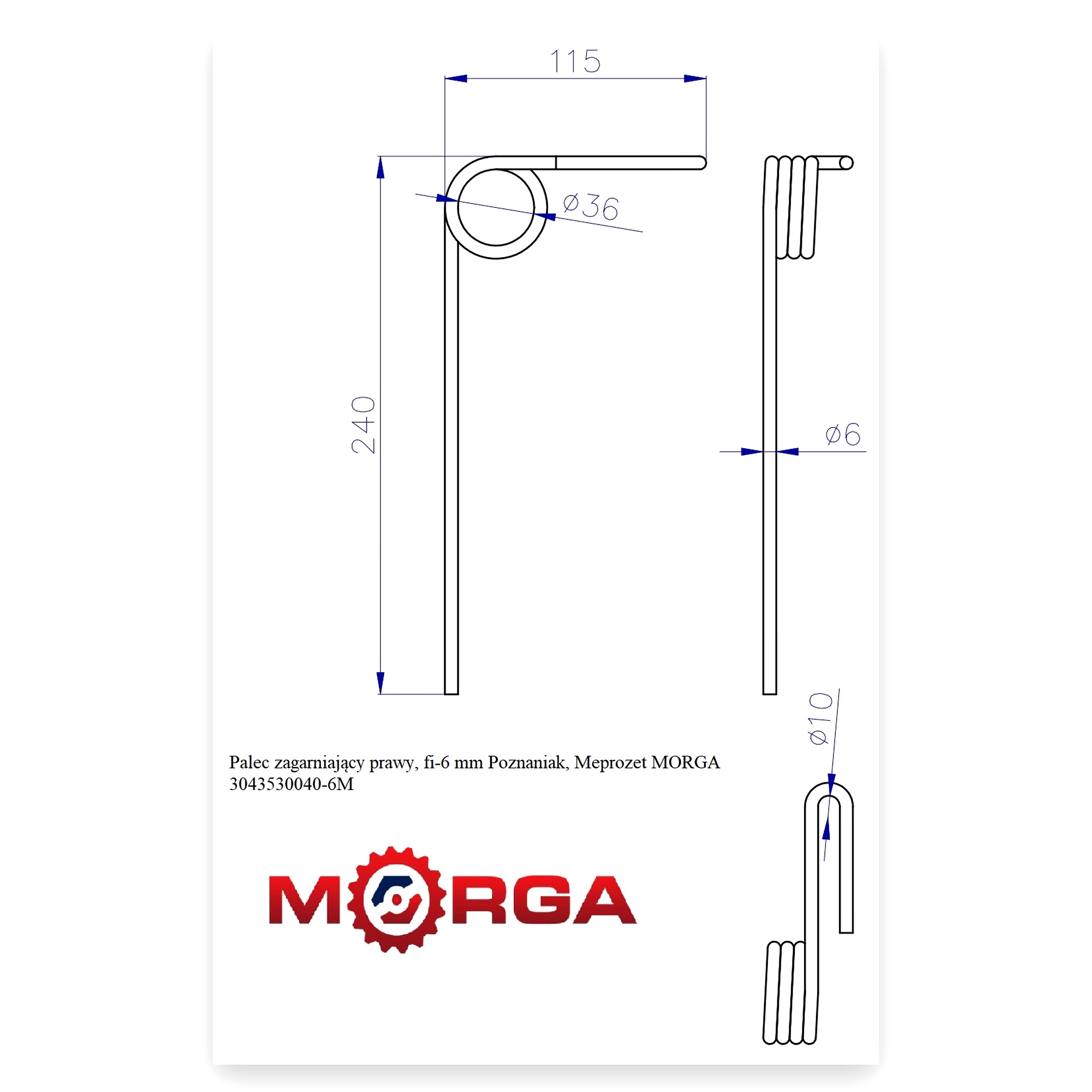 9a7dc1e74cda16ef5165dcf44a7c0318.jpg Palec ząb zagarniający prawy 3 FI-6 mm siewnika Poznaniak, Meprozet