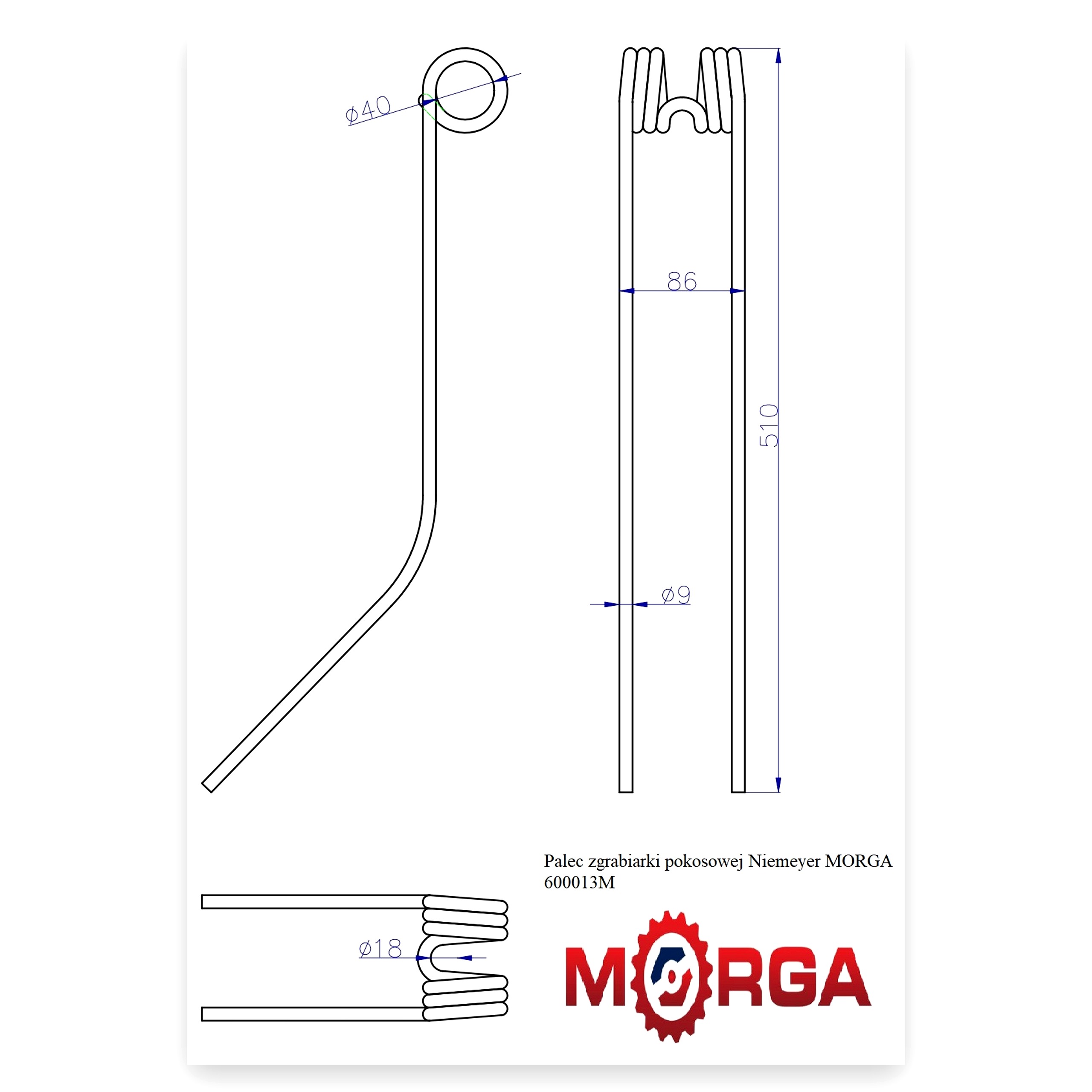 a35eeb154e5fda060a0bb0c6d3aa25e4.jpg Palec ząb przetrząsaczo - zgrabiarki pokosowej Niemeyer FI-9 mm L-510