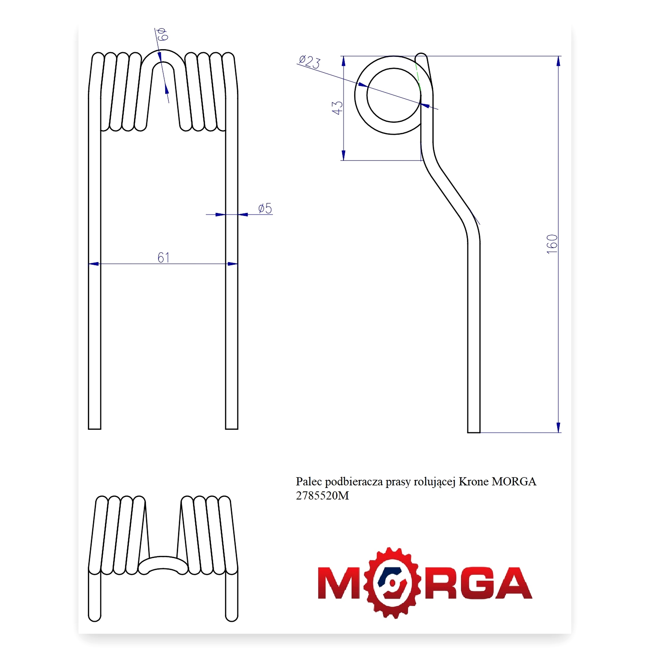 a57716f4cfd3936c2049edb90a0ac45c.jpg Palec ząb podbieracza M8x55 M8 do prasy Krone Malowany