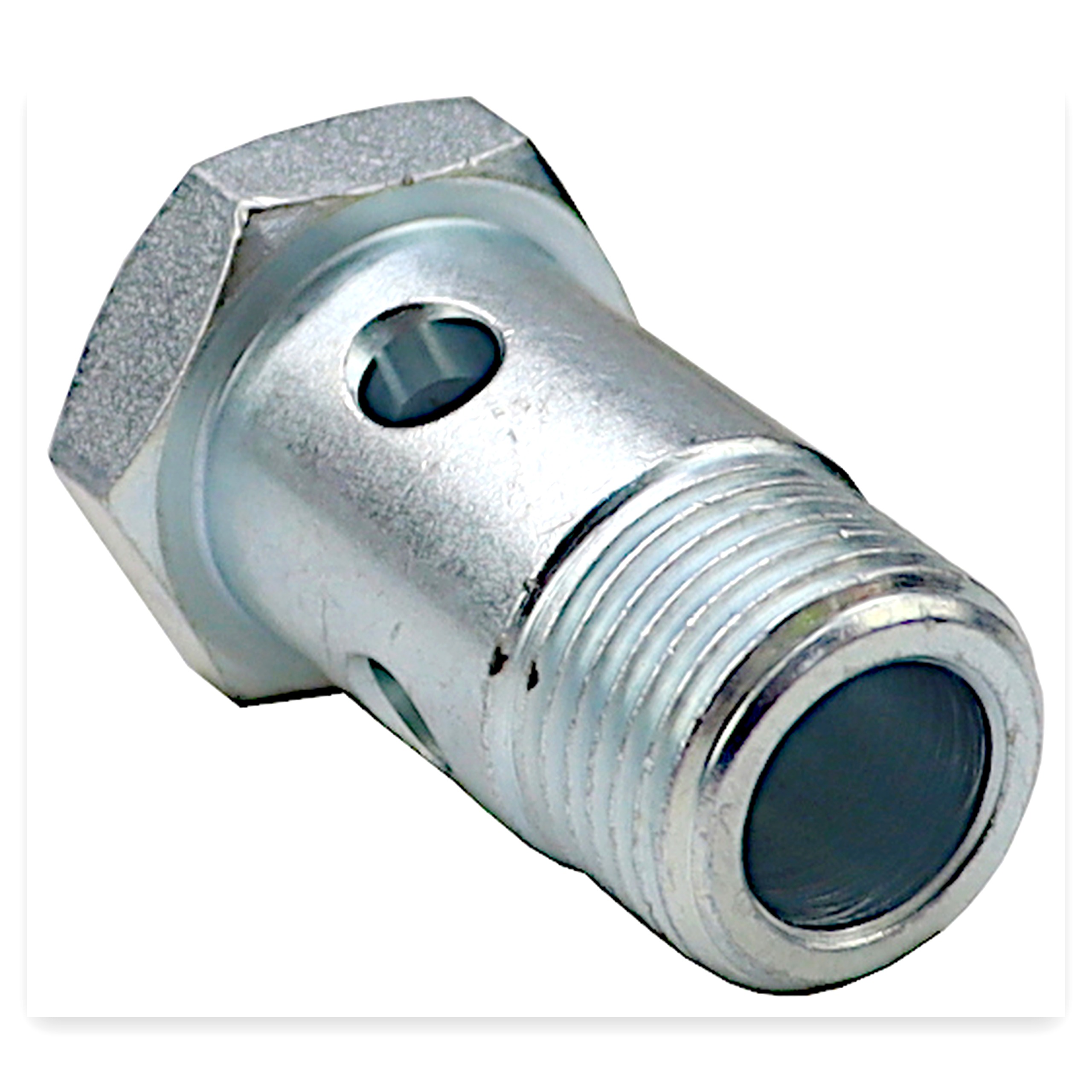 aed4862244a81ebfe75f9f034a9360ca.jpg Śruba przelewowa calowa 1/2" L-47 mm 4 otwory do układu wspomagania