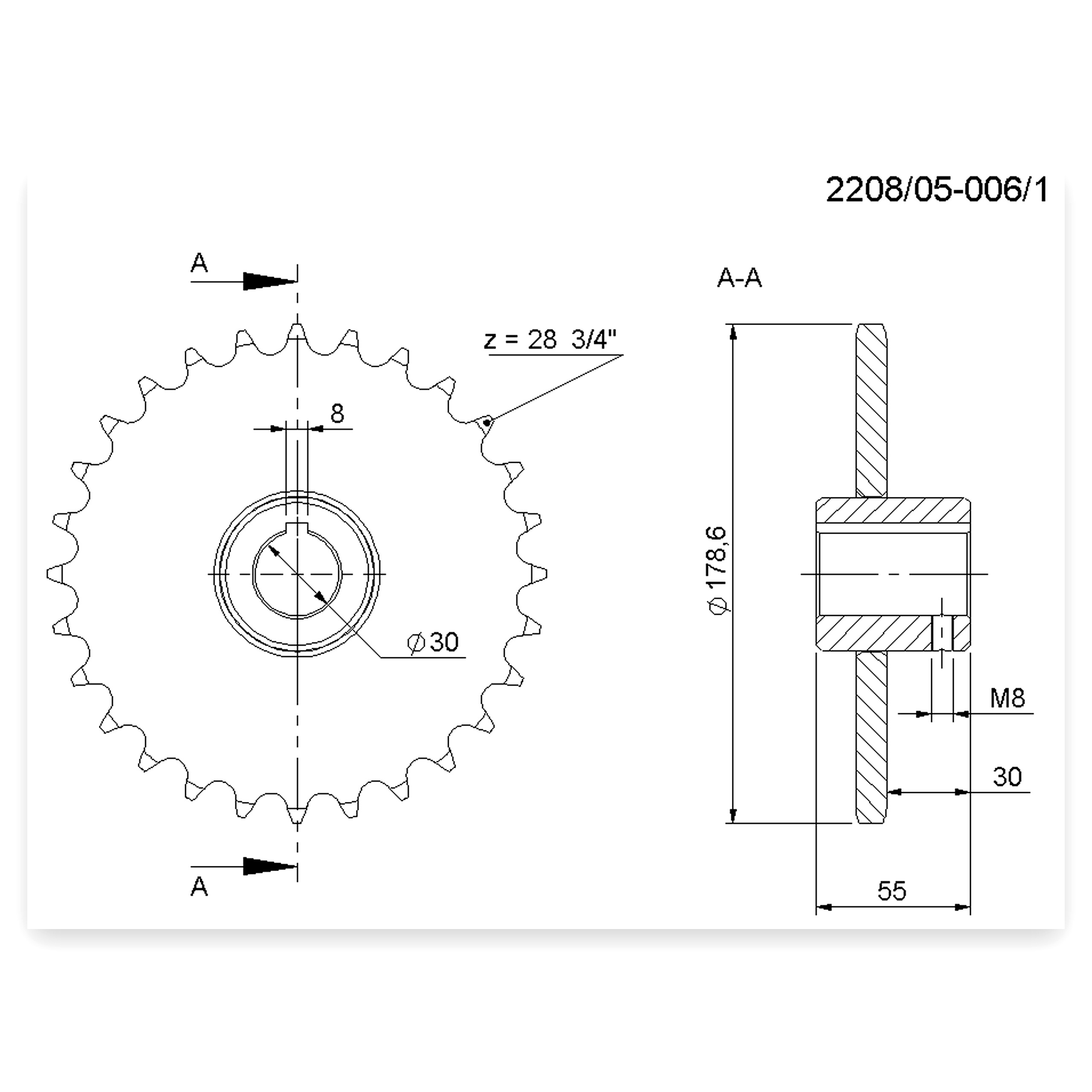 b6afe70449f3b7cd5150a10d812e445c.jpg Koło łańcuchowe Z-28 FI-30 mm 3/4 żeliwne rozrzutnik obornika Rolmus