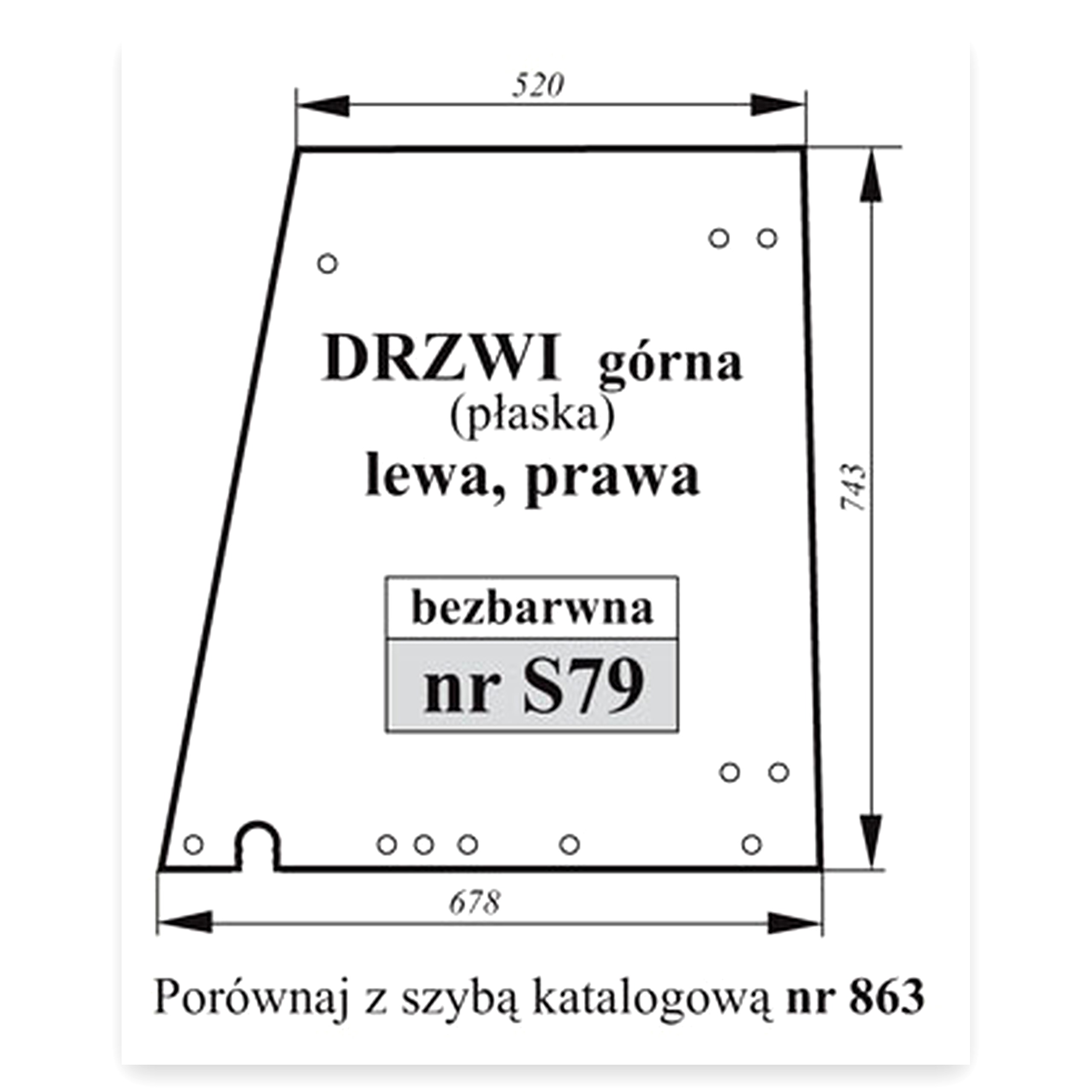 Szyba drzwi górna do ciągnika Fendt 2478
