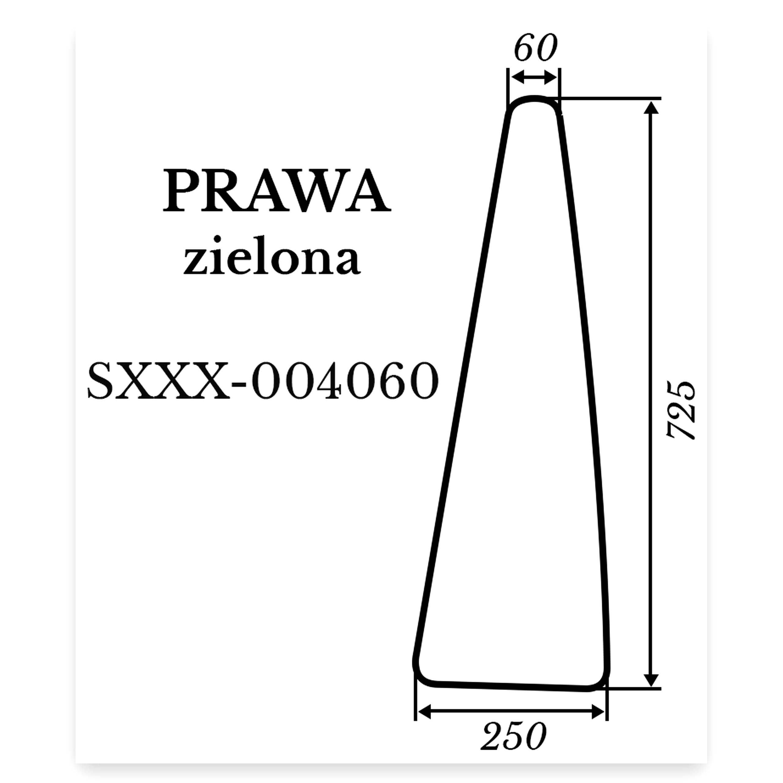 Szyba prawa Kubota L4100 zielona 250*725 mm