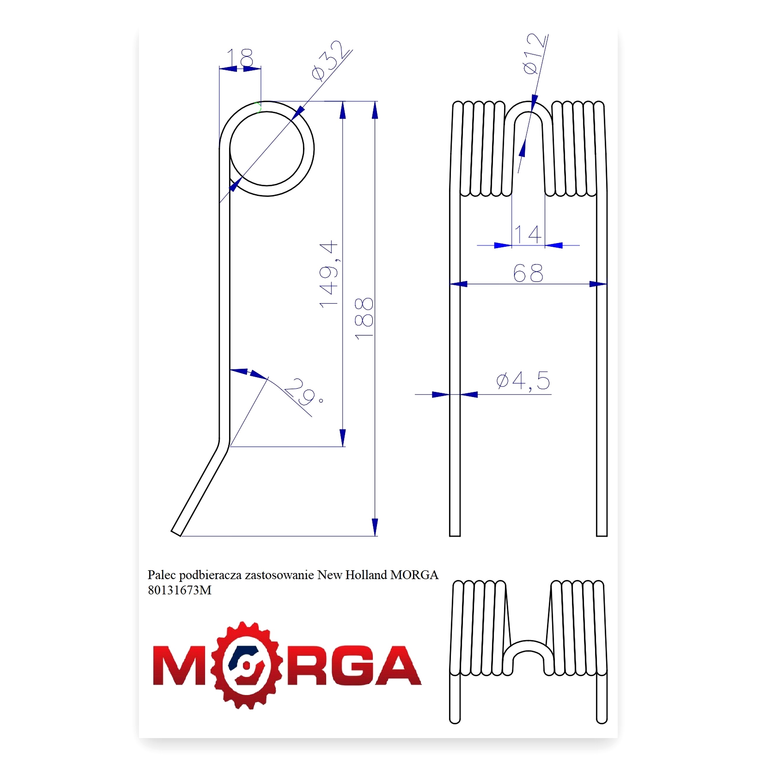 c9a2d4ebdafb35e83cd934e194e4305d.jpg Palec ząb podbieracza M10 2084 V do prasy New Holland Malowany