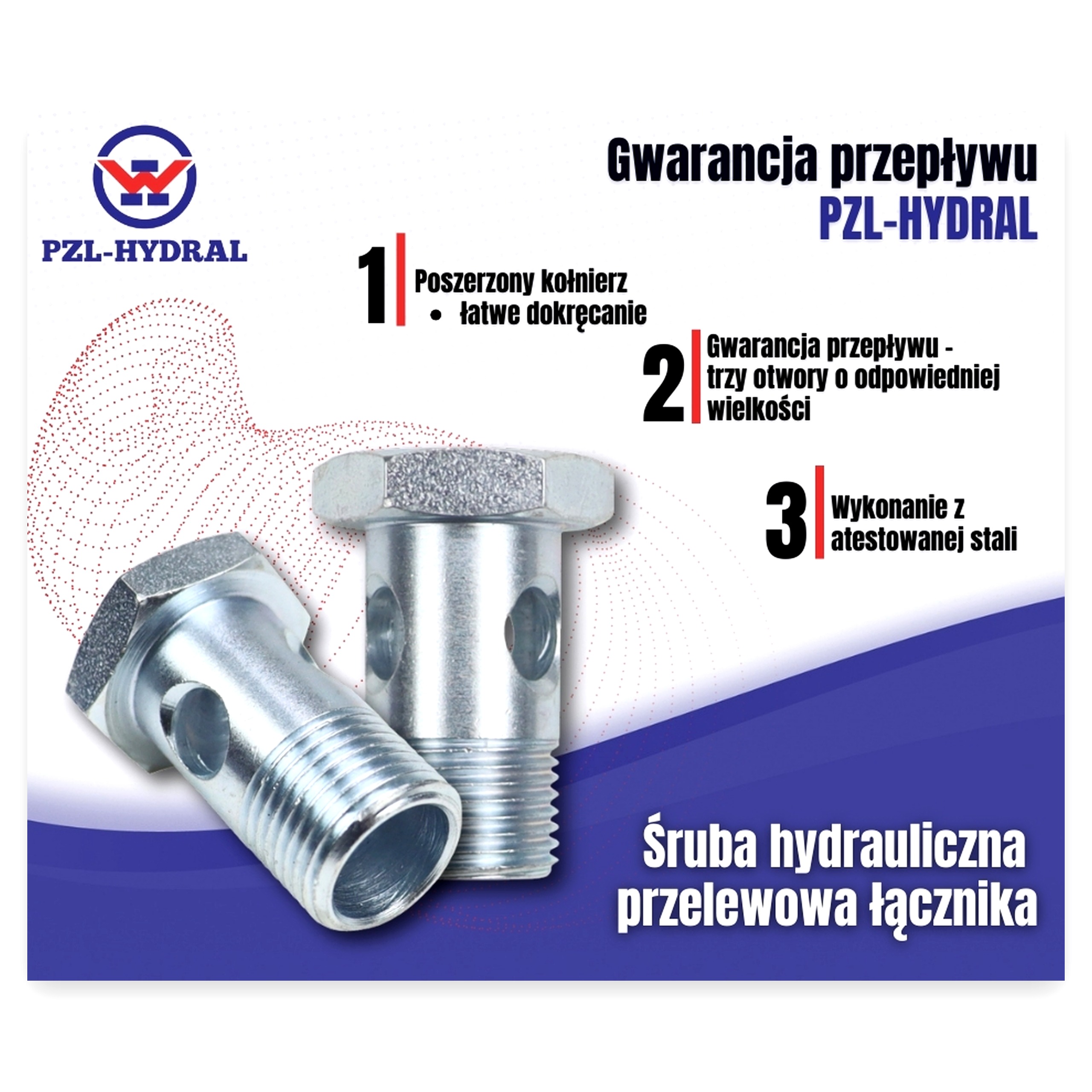 Śruba hydrauliczna oczkowa przelewowa łącznika M18x1,5x41,5/48 (pakowana po 2) 8091.030080 typ banjo HYDRAL widoczna cena za 1 sztukę