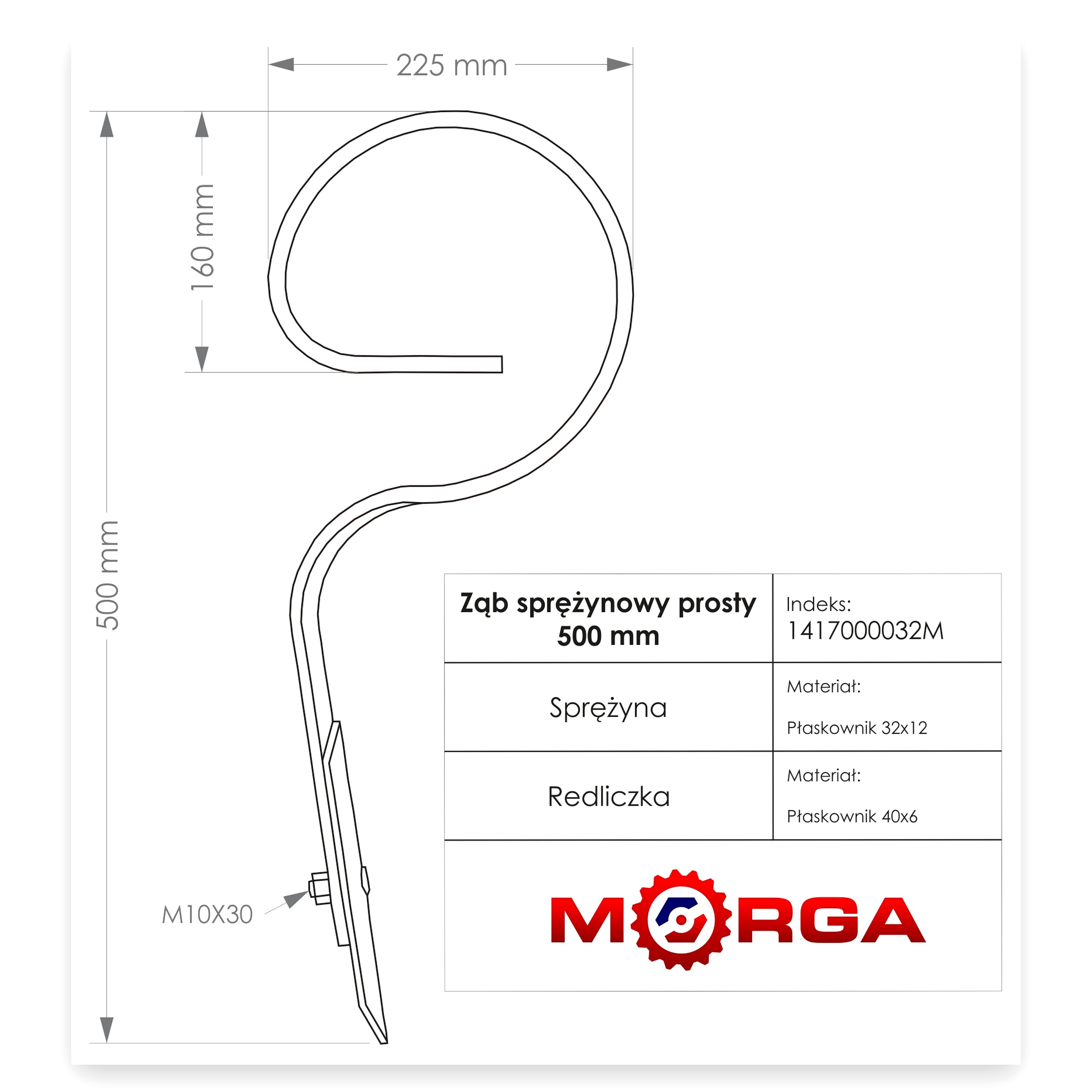 cecfbfc2224091ac0e1e673184683fd9.jpg Ząb sprężynowy 32x12x500 prosty typ duński agregat uprawowy MORGA