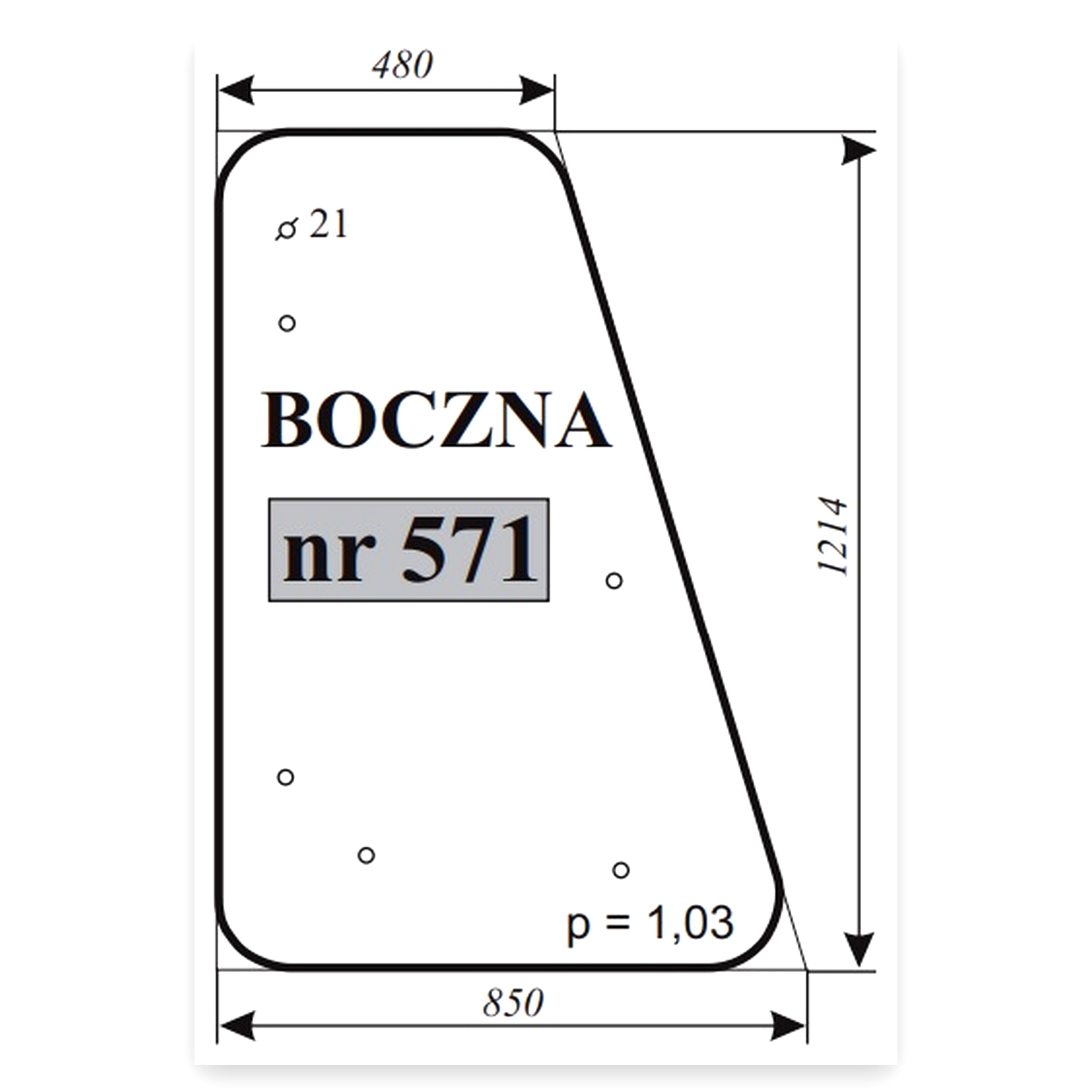 Szyba boczna koparka 726 A 726A do koparki