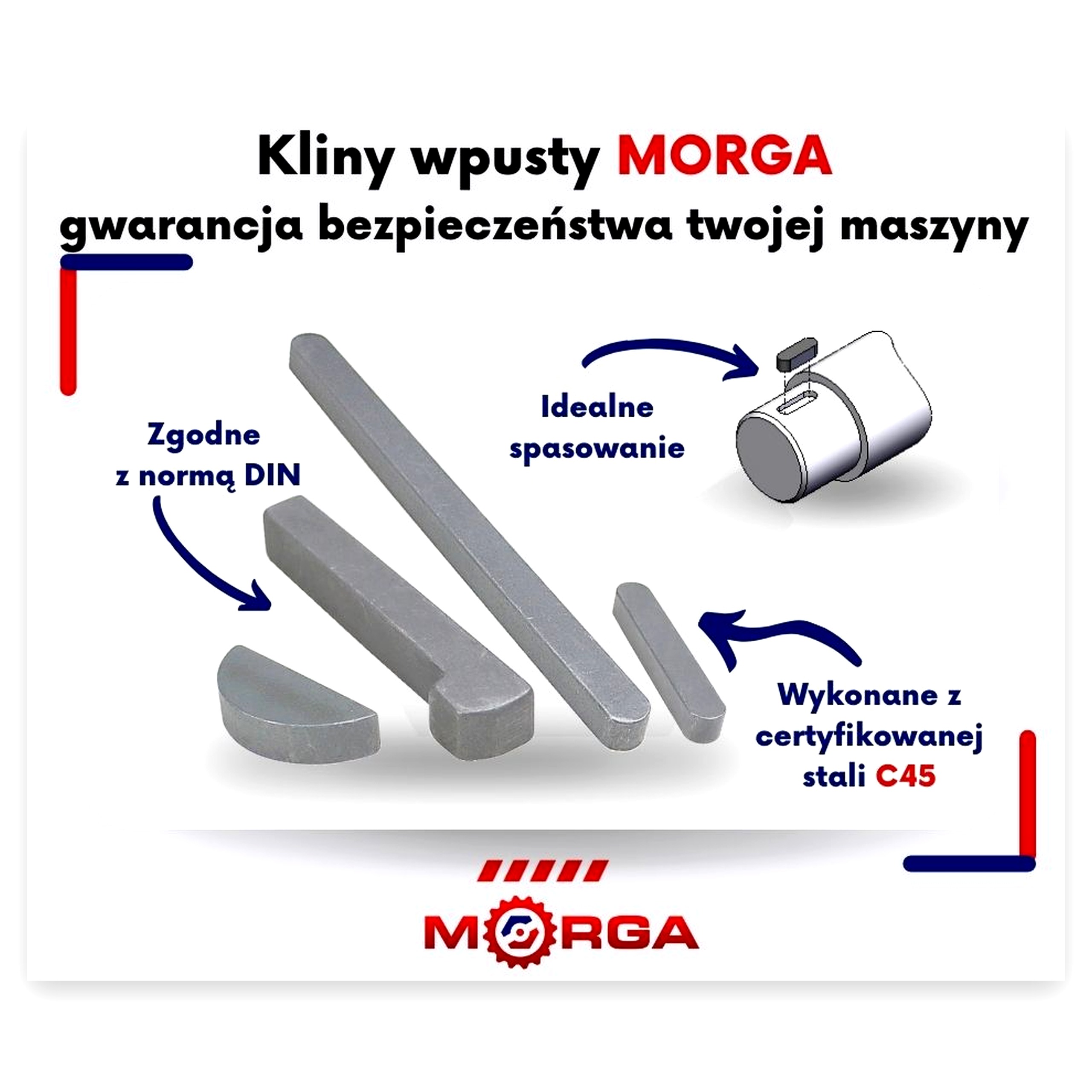 ef8e88c9ec36a0f4f1b9fb11daf6cf58.jpg Klin noskowy 13x8x45 DIN6887 Stal C45 MORGA (sprzedawane po 5) widoczna cena za 1 sztukę