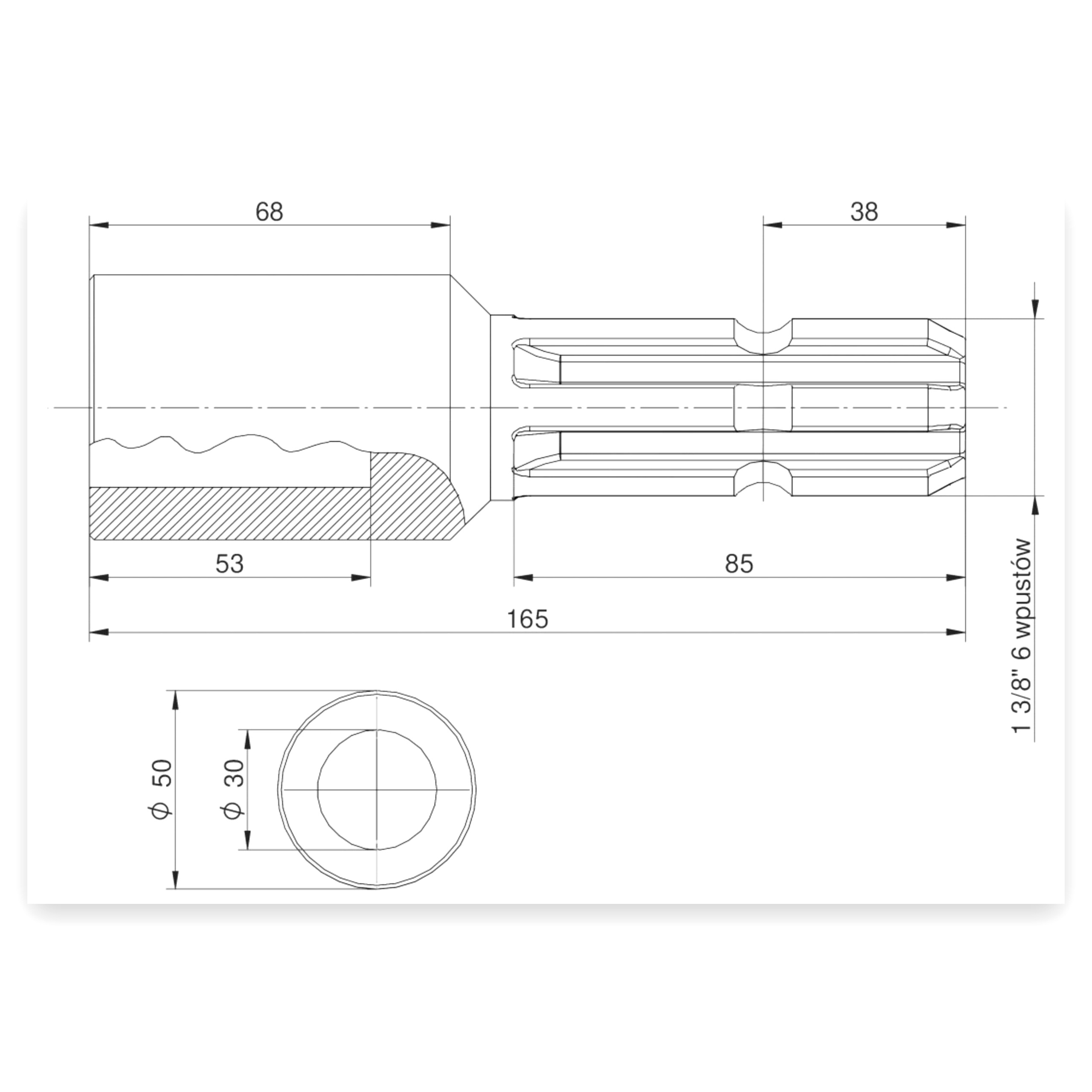 fee63d147fbf600a51af8a4e8b5d92c4.jpg Redukcja wałka WOM adapter otwór wew. Q 30 mm na wałek 1 3/8" 6