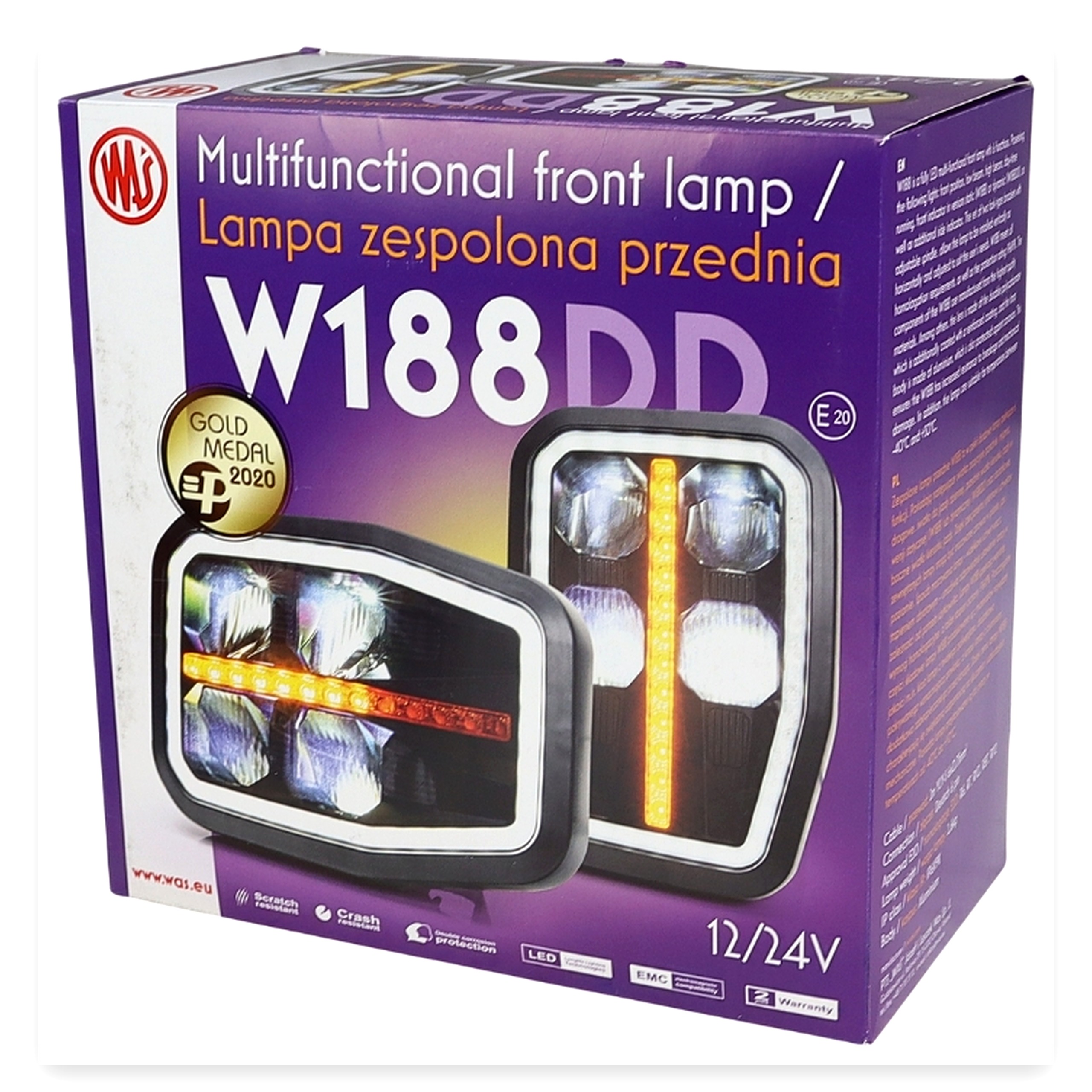 1b6ce1502f3e1a3441bb1bfc354e79e1.jpg Lampa zespolona, robocza przednia 6-funkcyjna lewa W188 JCB 12 V/24 V