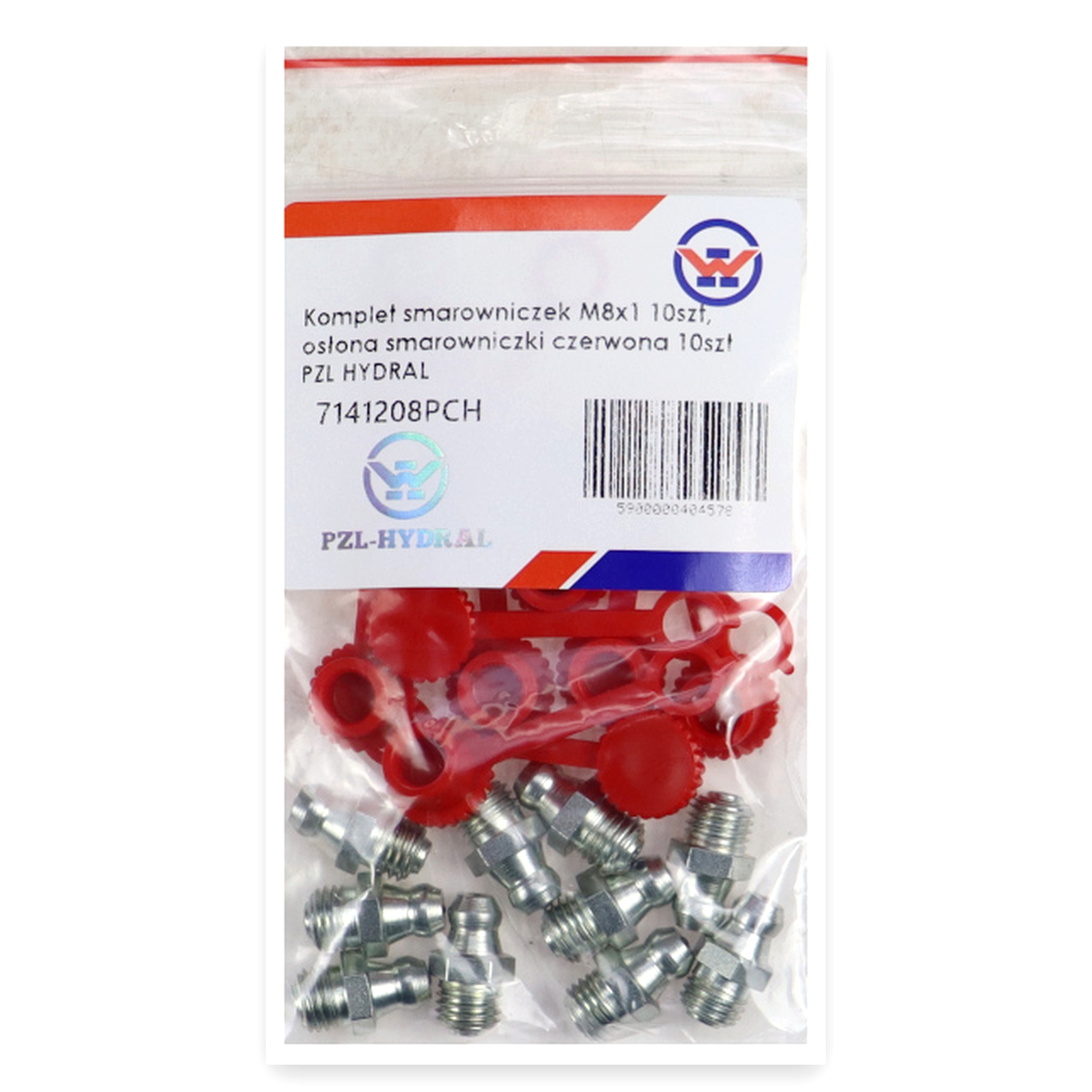 252d807935400af1a9732bd203f894a9.jpg Komplet smarowniczek M8x1 10szt, osłona smarowniczki czerwona PZL