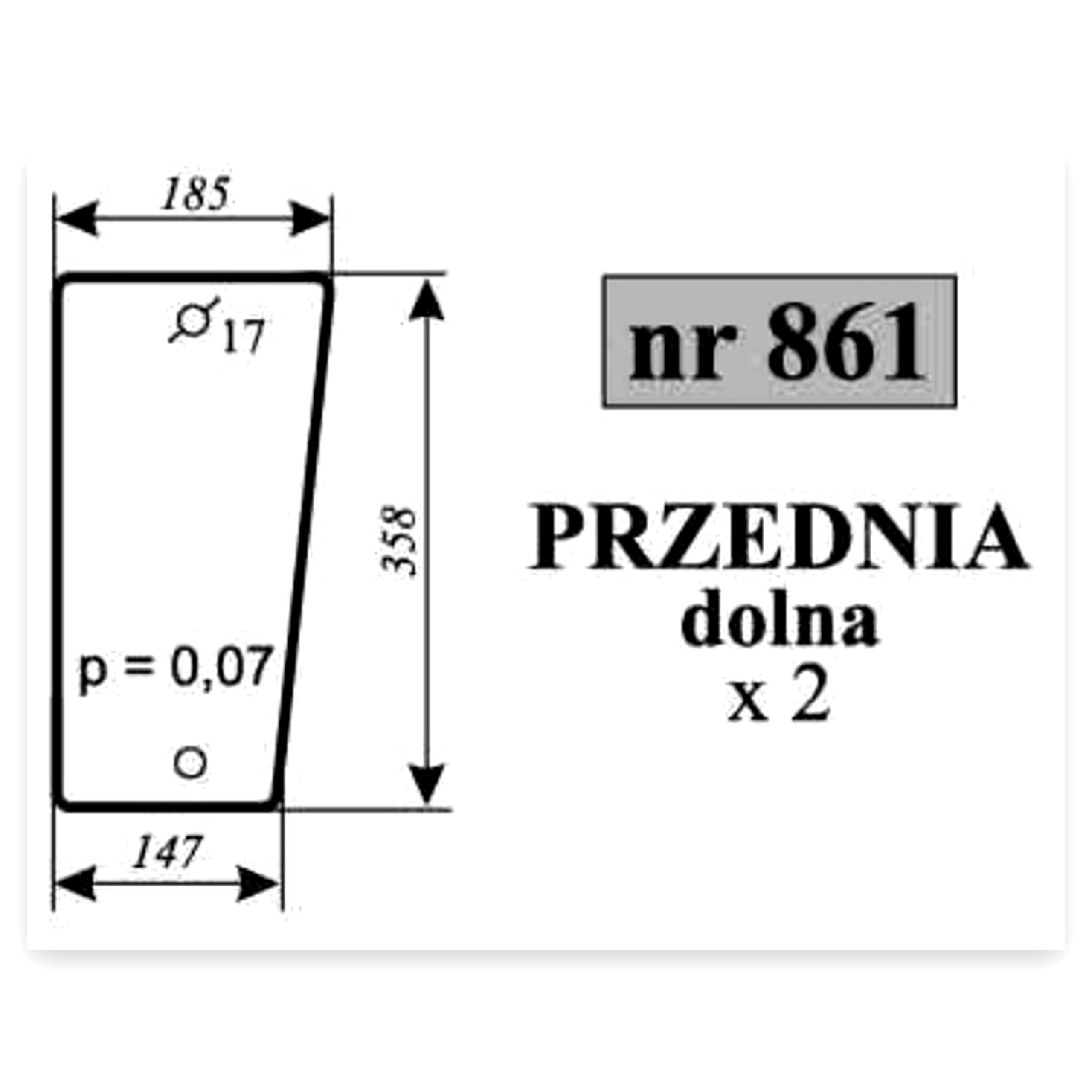 Szyba przednia dolna do ciągnika Fendt 275