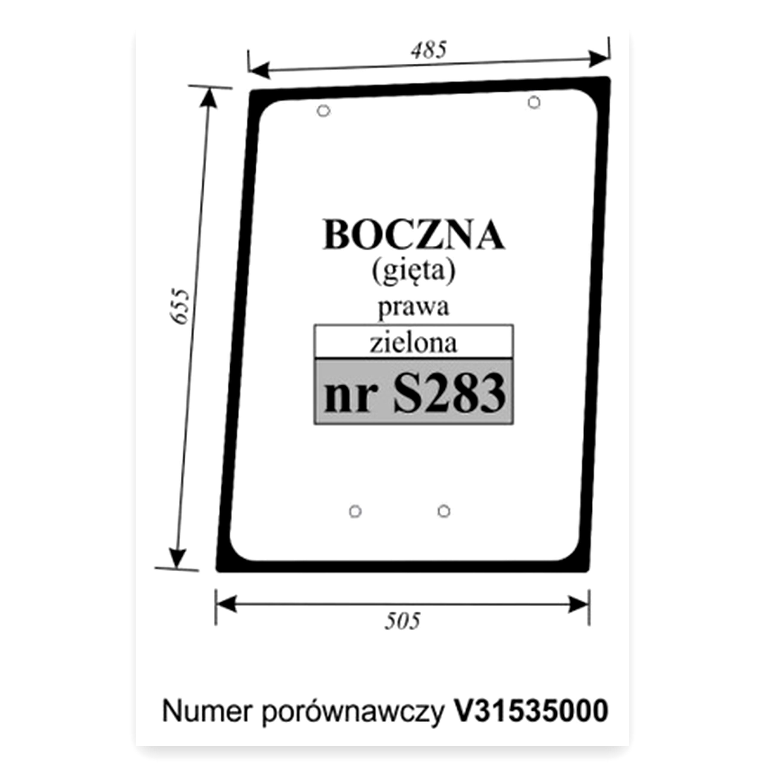 499d66f80b7e84f0cf37b9780bac3f72.jpg Szyba boczna prawa gięta zielona ramka Valtra/Valmet Valtra Szyba