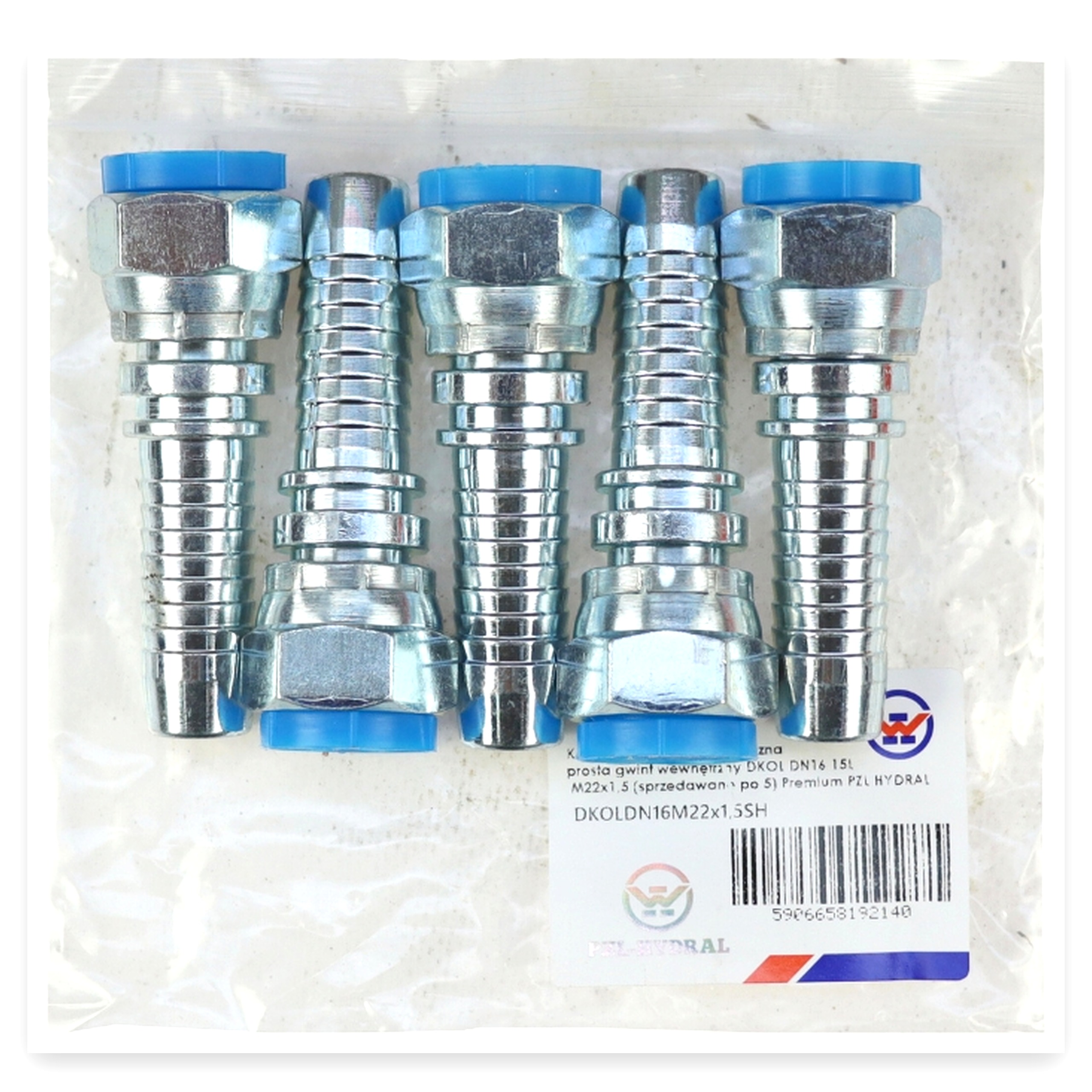 Końcówka zakucie metryczna prosta gwint wewnętrzny DKOL DN16 15L M22x1,5 (sprzedawane po 5) Premium PZL HYDRAL widoczna cena za 1 szt