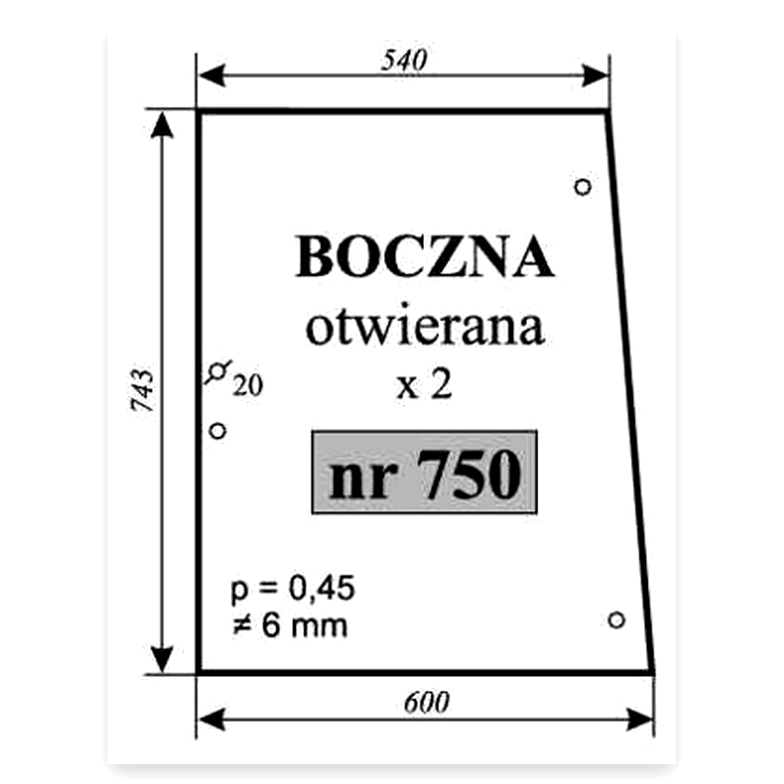 Szyba boczna otwierana do ciągnika