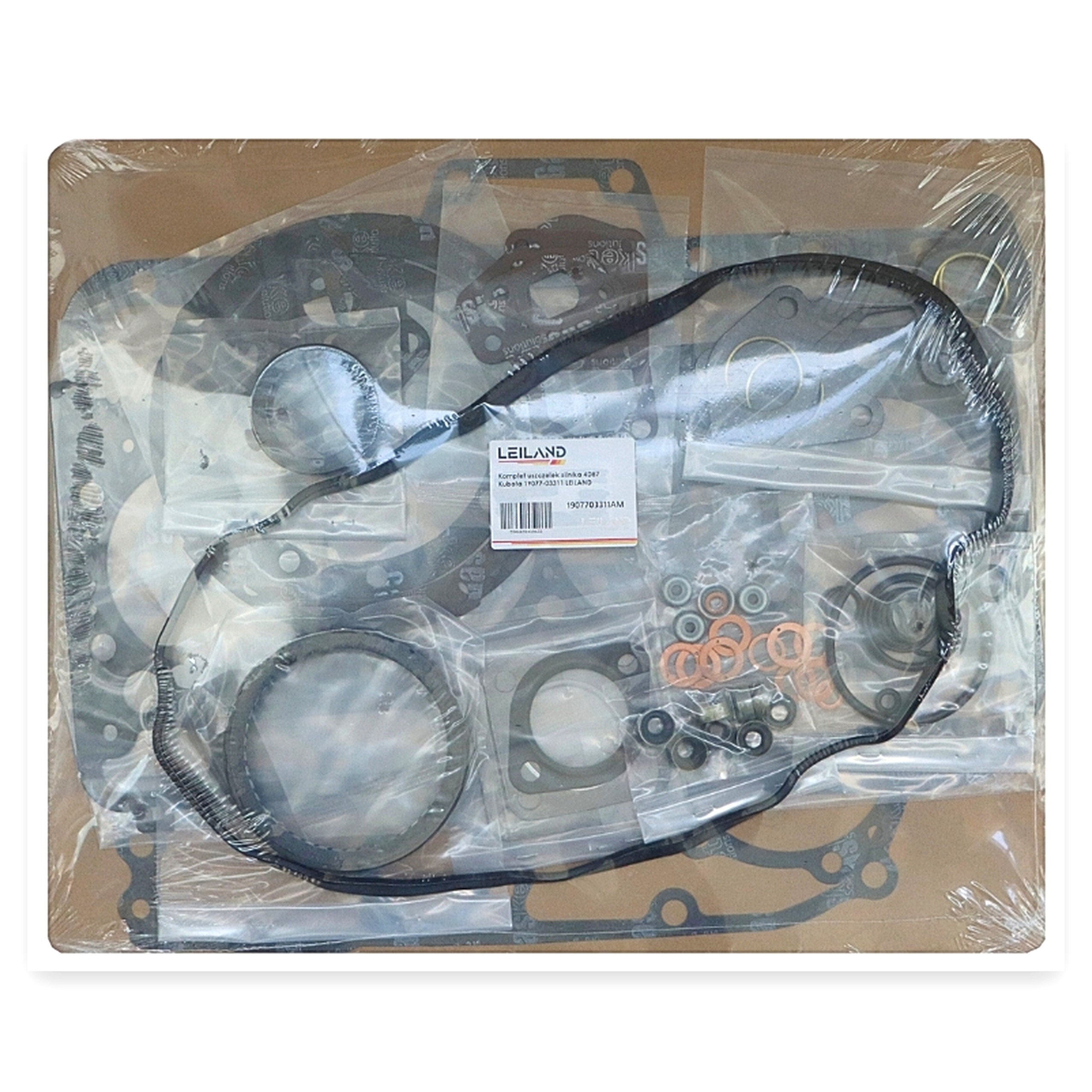 99156d6b55a5ddc77951ed9b9f21217b.jpg Komplet uszczelek silnika 4D87 Kubota LEILAND Kubota 19077-0331