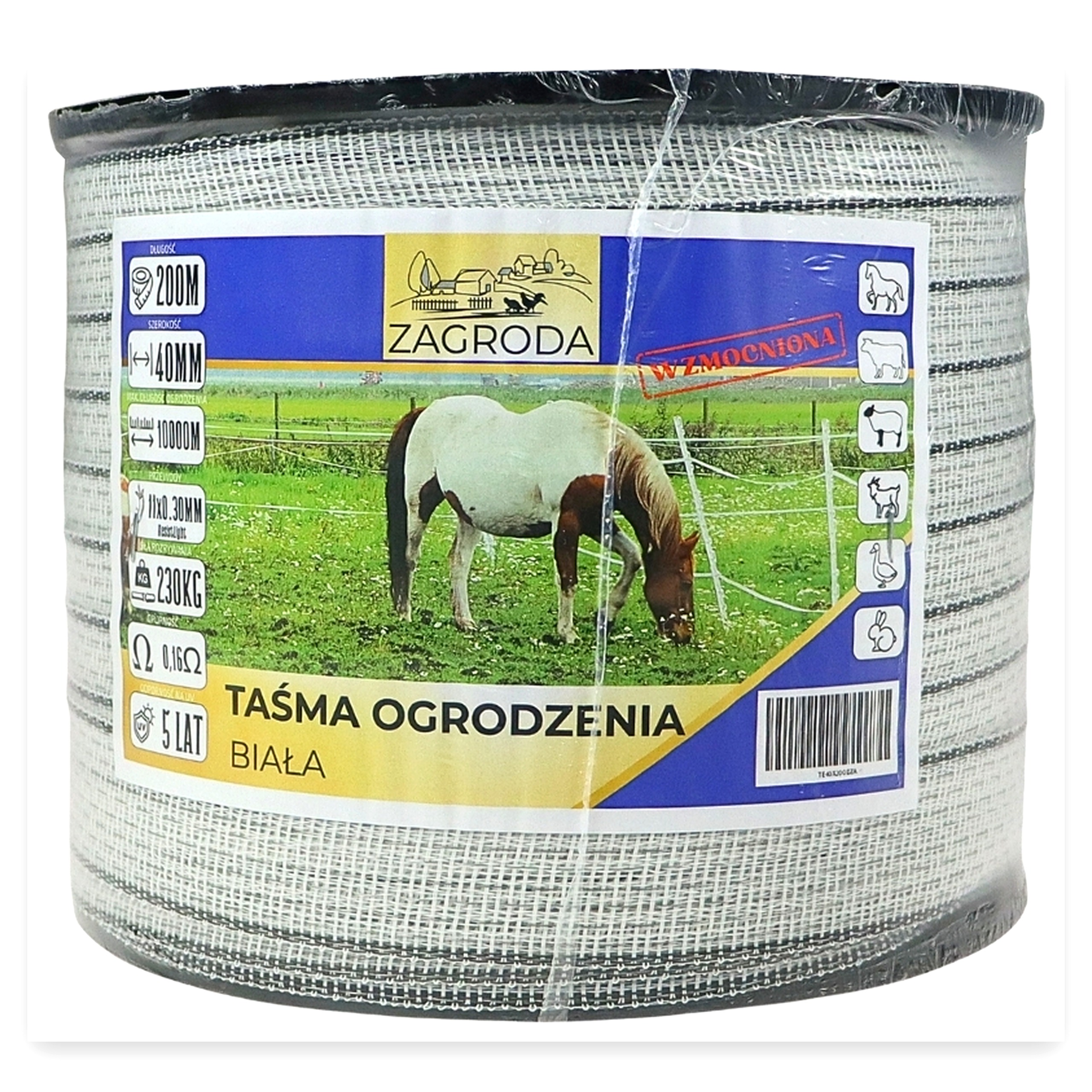 b392c509e2ff7365f7a7254342a7b3ec.jpg Taśma ogrodzenia elektryzatora pastucha wzmocniona 40mmx200 m odporna