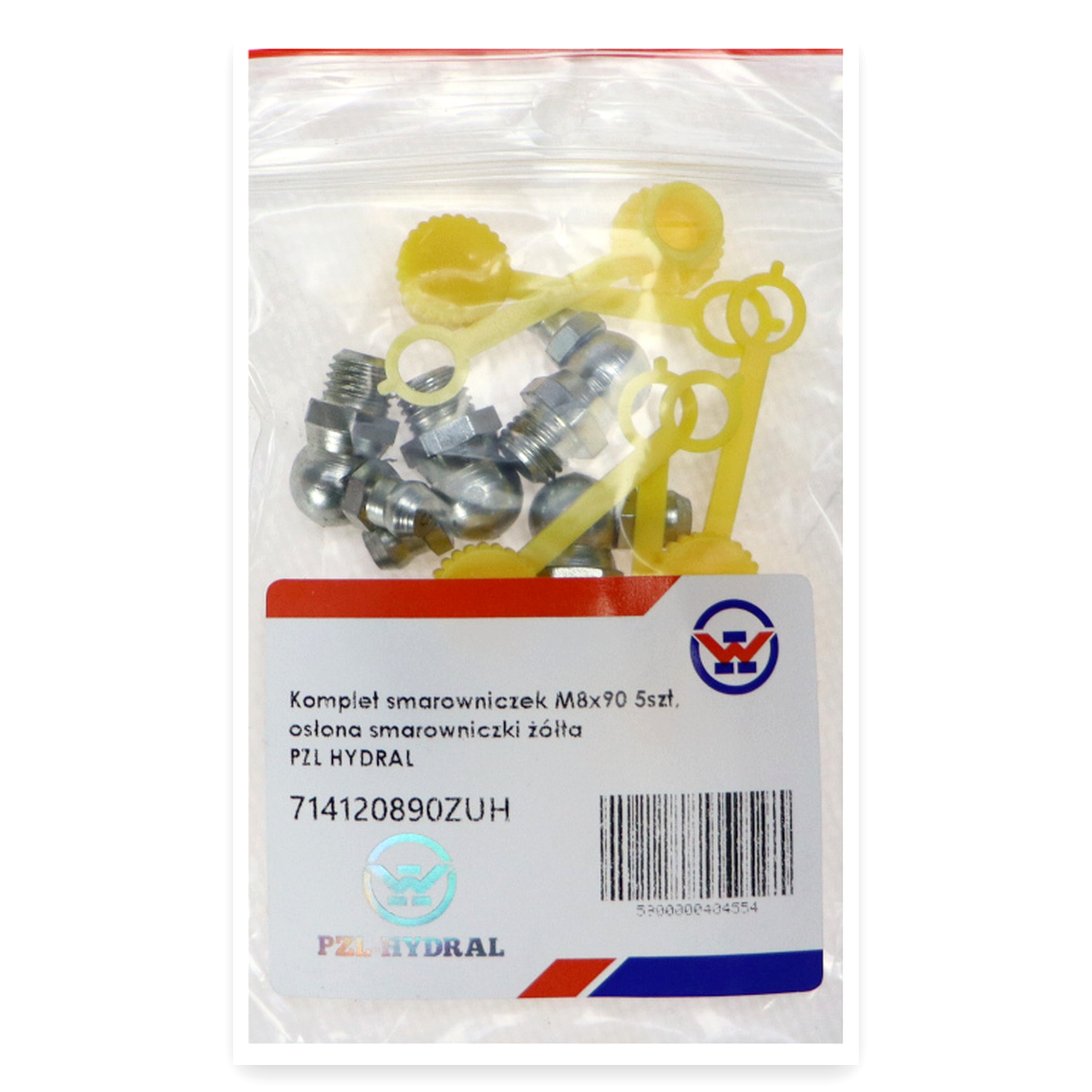 c03cfb31791d9615de365f0fa9e30bff.jpg Komplet smarowniczek M8x90 5szt, osłona smarowniczki żółta PZL HYDRAL